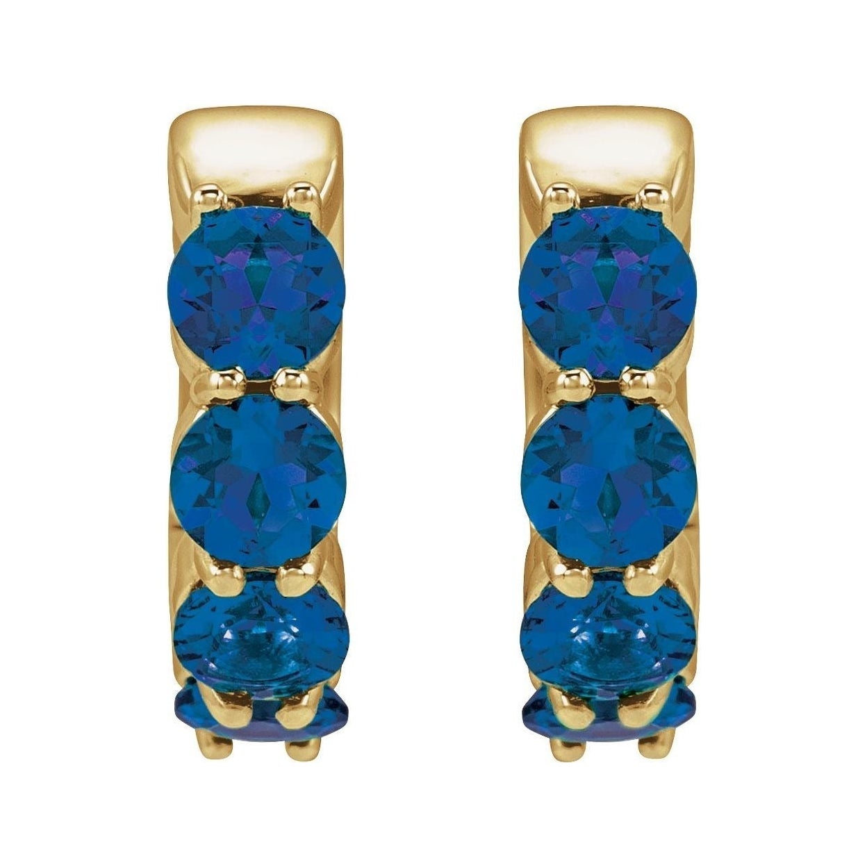 Sapphire Row Lab-Grown Gemstone Round Huggie Earrings - Blue Sapphire, 14K Yellow Gold (view 2)