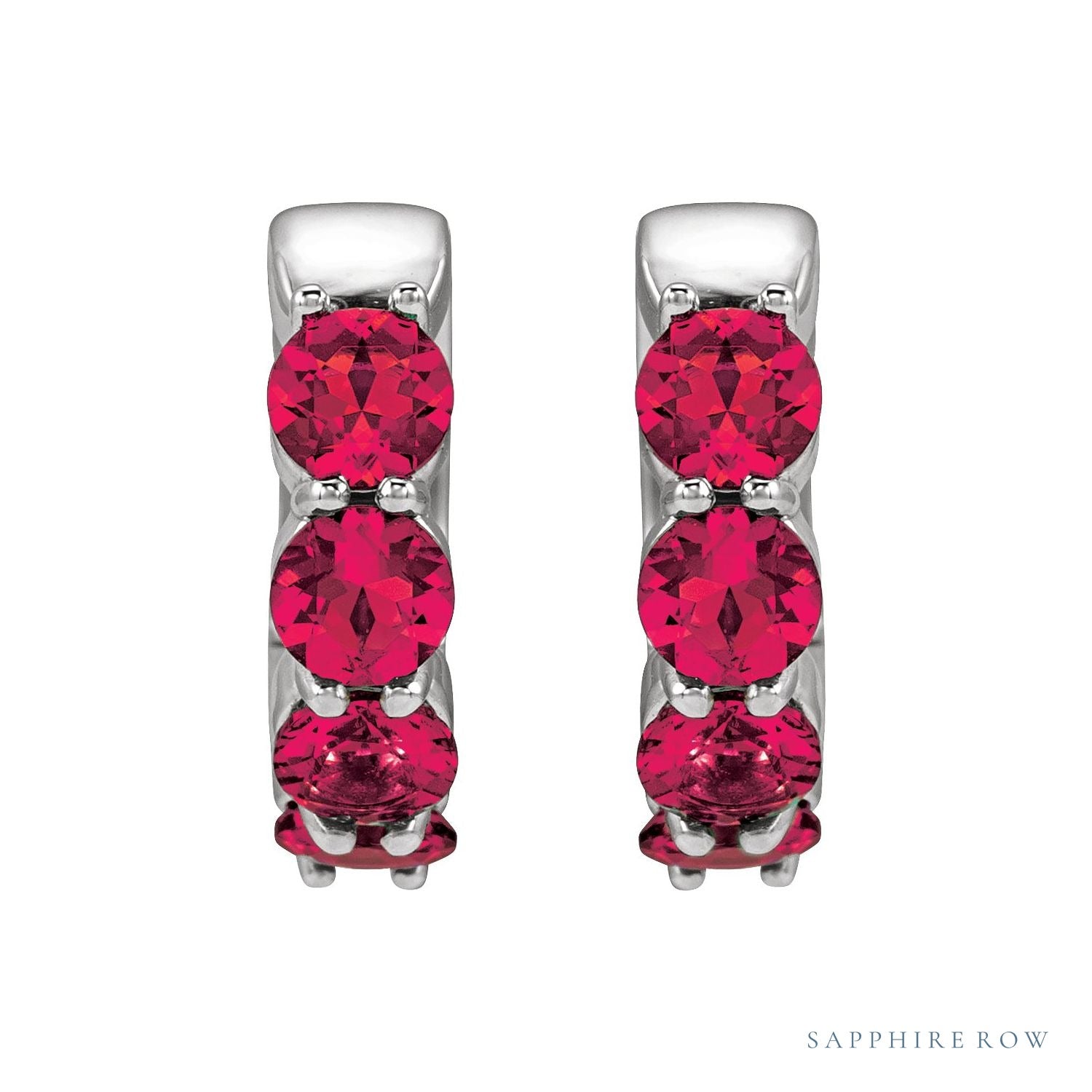 Sapphire Row Lab-Grown Gemstone Round Huggie Earrings - Ruby, 14K White Gold (view 2)