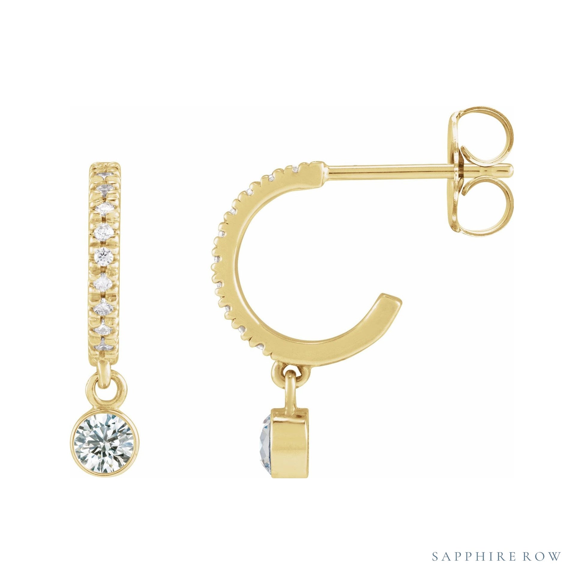 Sapphire Row Natural Gemstone & Diamond Pavé Hoop Earrings - White Sapphire, 14K Yellow Gold