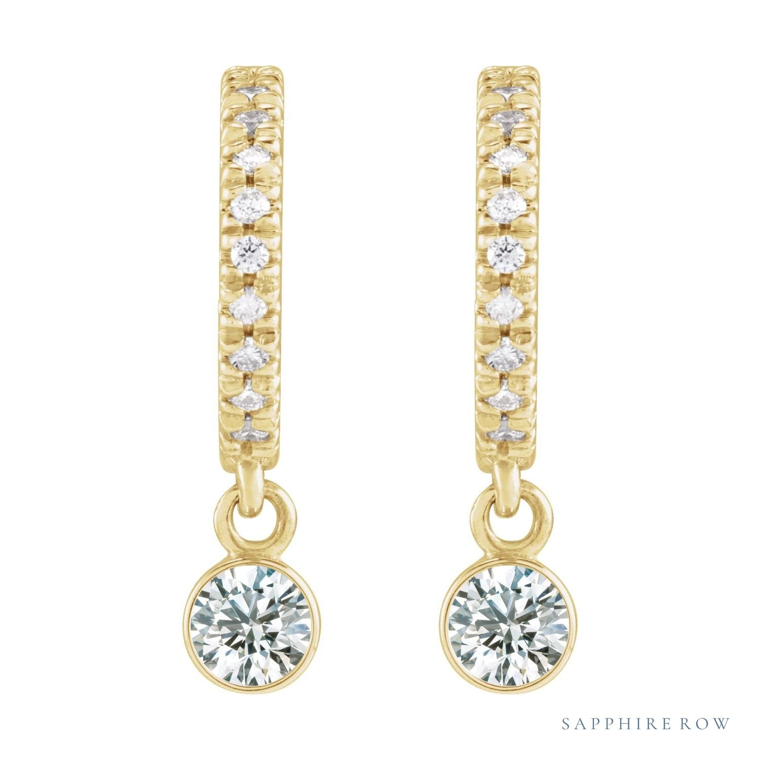 Sapphire Row Natural Gemstone & Diamond Pavé Hoop Earrings - White Sapphire, 14K Yellow Gold (view 2)