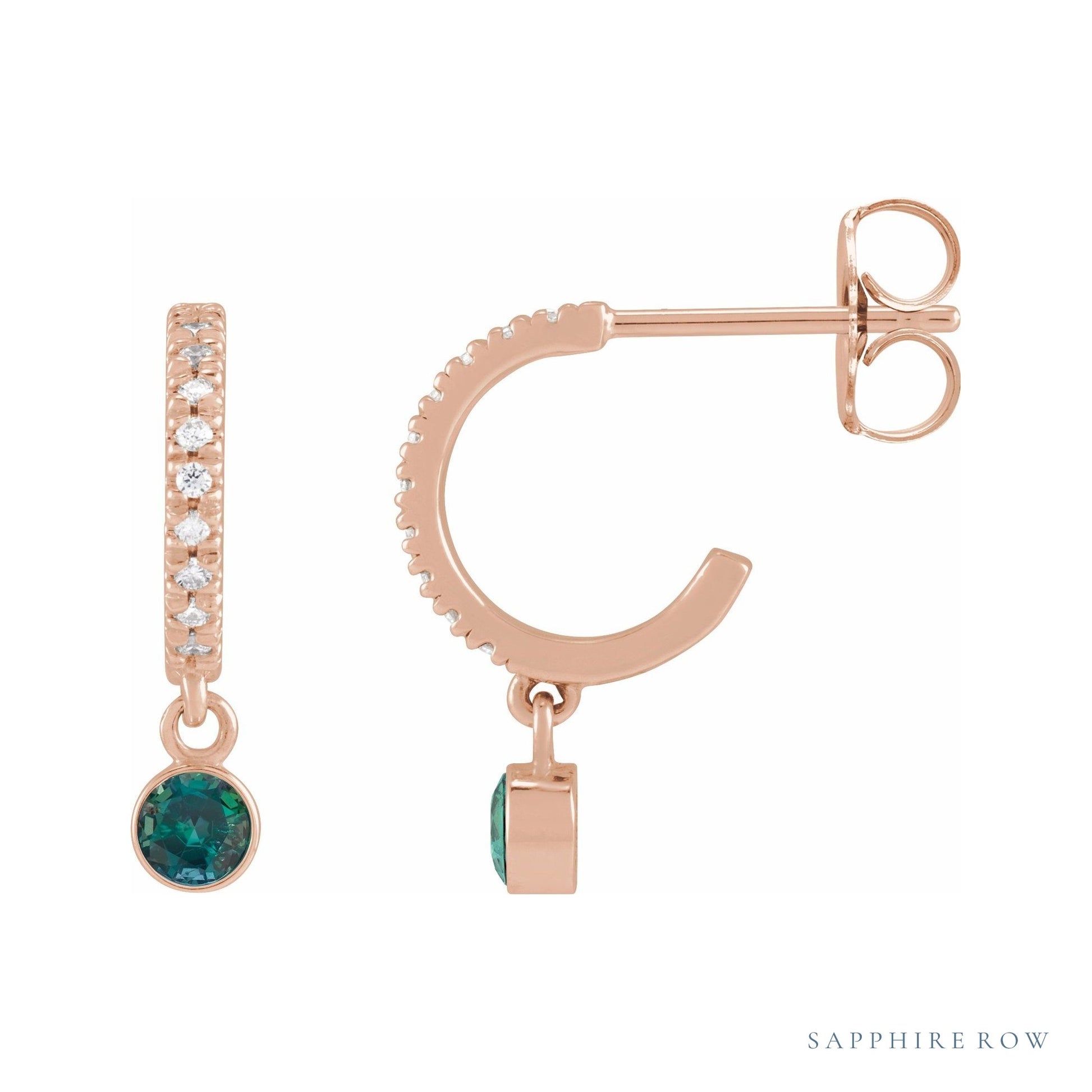 Sapphire Row Natural Gemstone & Diamond Pavé Hoop Earrings - Alexandrite, 14K Rose Gold