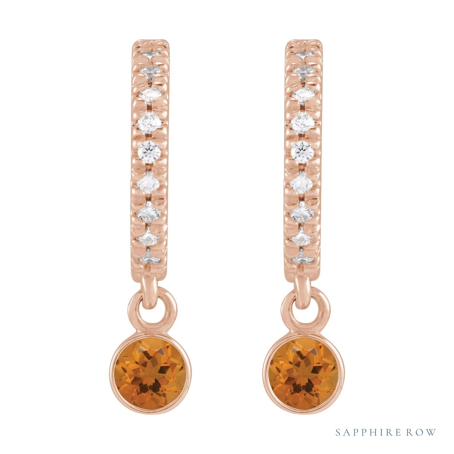 Sapphire Row Natural Gemstone & Diamond Pavé Hoop Earrings - Citrine, 14K Rose Gold (view 2)