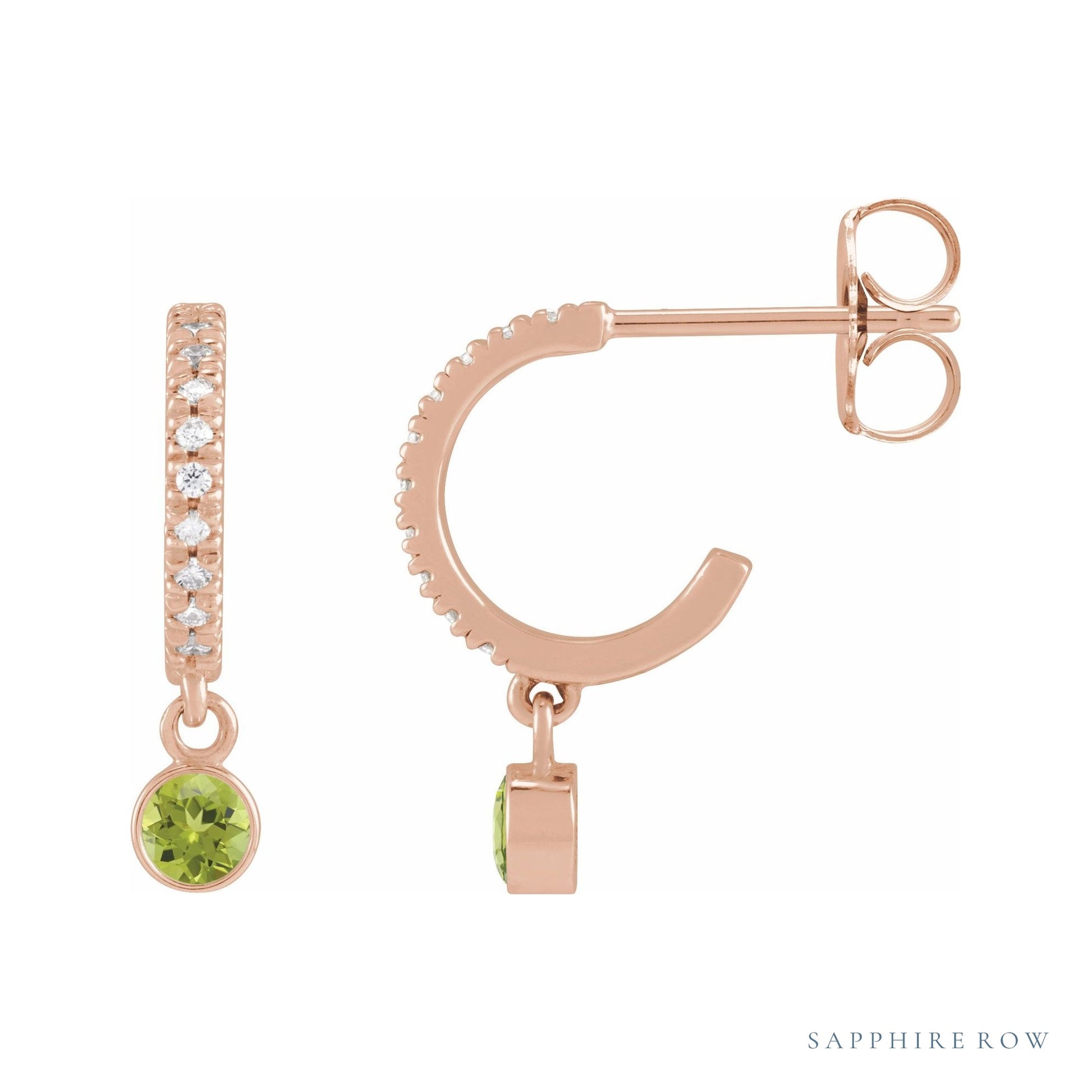 Sapphire Row Natural Gemstone & Diamond Pavé Hoop Earrings - Peridot, 14K Rose Gold