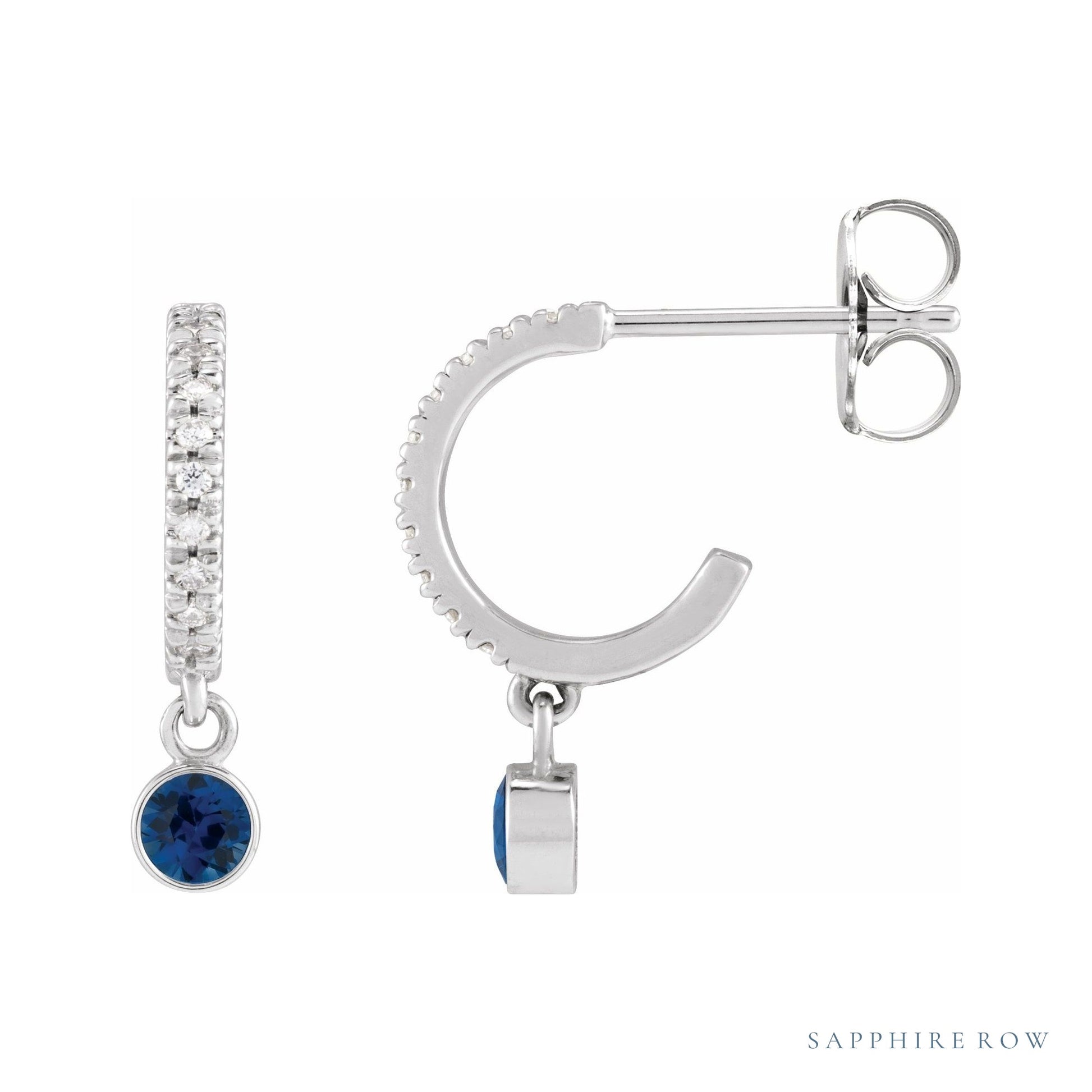 Sapphire Row Natural Gemstone & Diamond Pavé Hoop Earrings - Blue Sapphire, Platinum