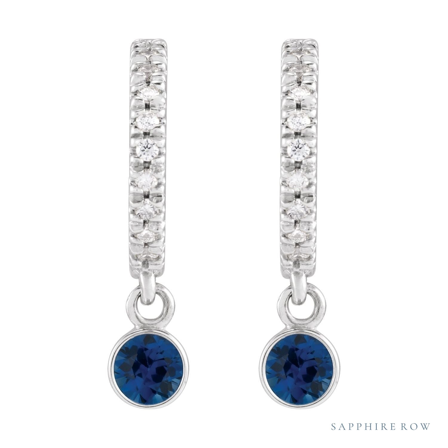 Sapphire Row Natural Gemstone & Diamond Pavé Hoop Earrings - Blue Sapphire, Platinum (view 2)