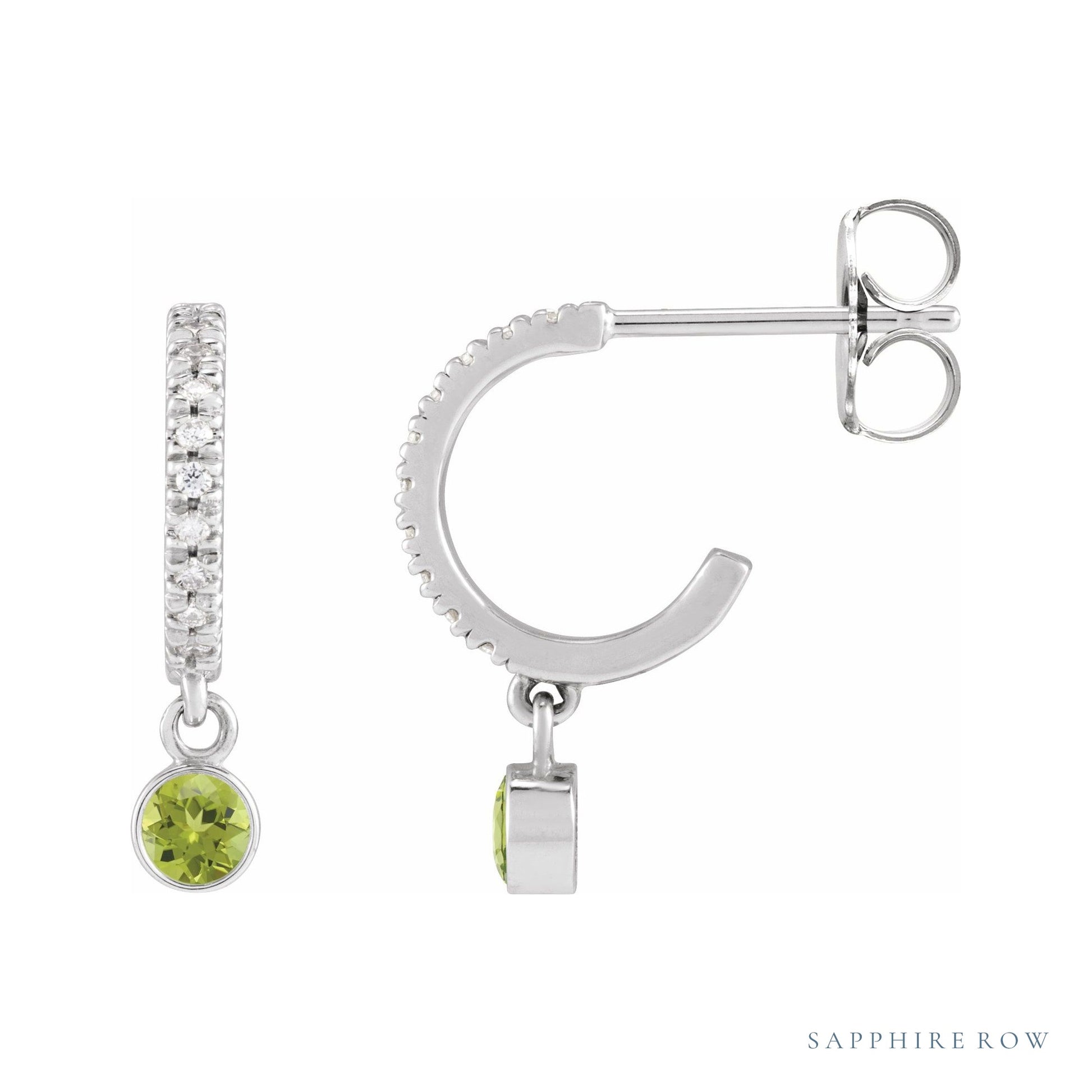 Sapphire Row Natural Gemstone & Diamond Pavé Hoop Earrings - Peridot, Platinum