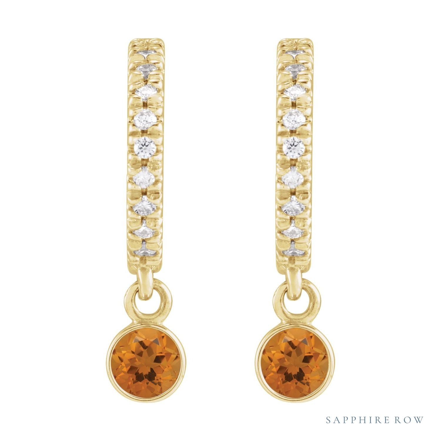 Sapphire Row Natural Gemstone & Diamond Pavé Hoop Earrings - Citrine, 14K Yellow Gold (view 2)