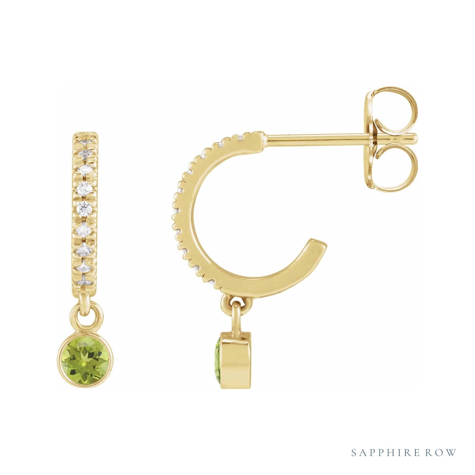 Sapphire Row Natural Gemstone & Diamond Pavé Hoop Earrings - Peridot, 14K Yellow Gold
