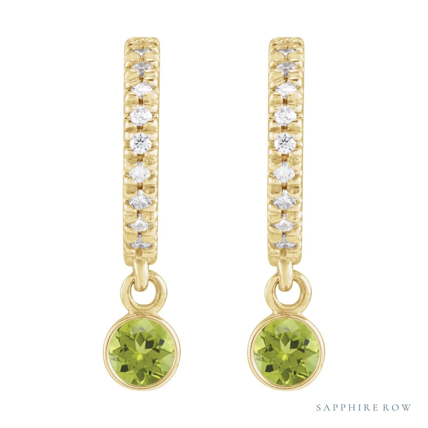 Sapphire Row Natural Gemstone & Diamond Pavé Hoop Earrings - Peridot, 14K Yellow Gold (view 2)