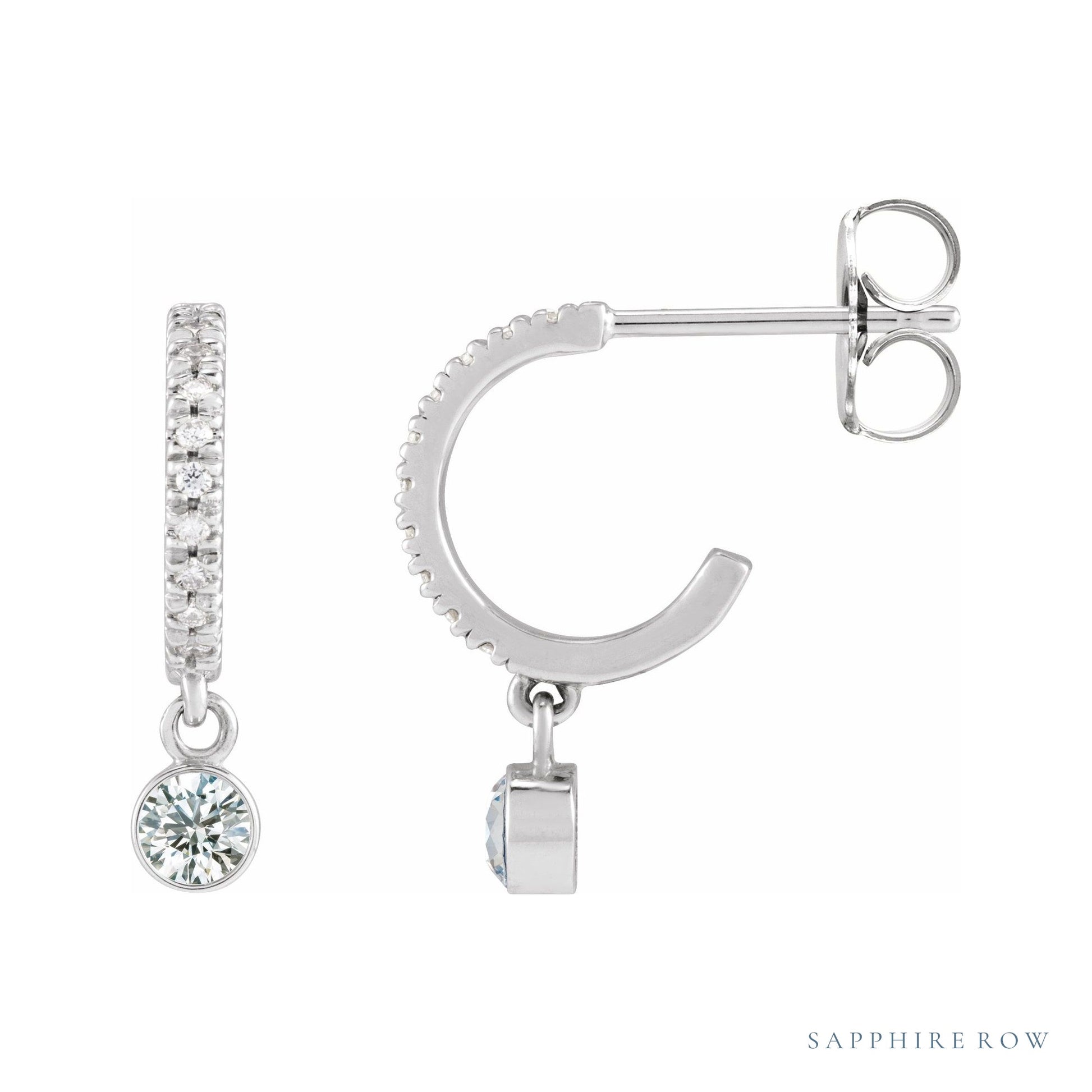 Sapphire Row Natural Gemstone & Diamond Pavé Hoop Earrings - White Sapphire, Platinum