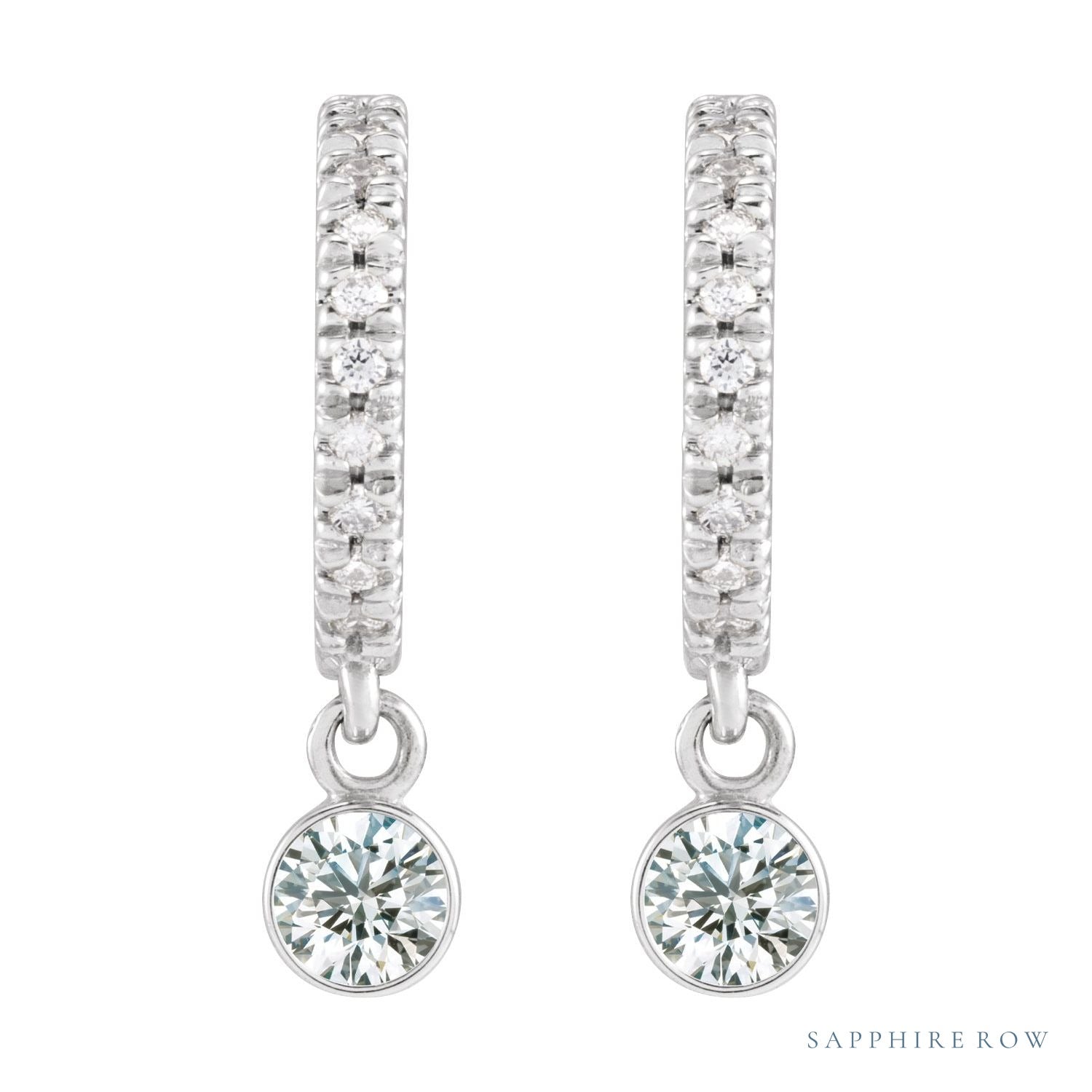 Sapphire Row Natural Gemstone & Diamond Pavé Hoop Earrings - White Sapphire, Platinum (view 2)