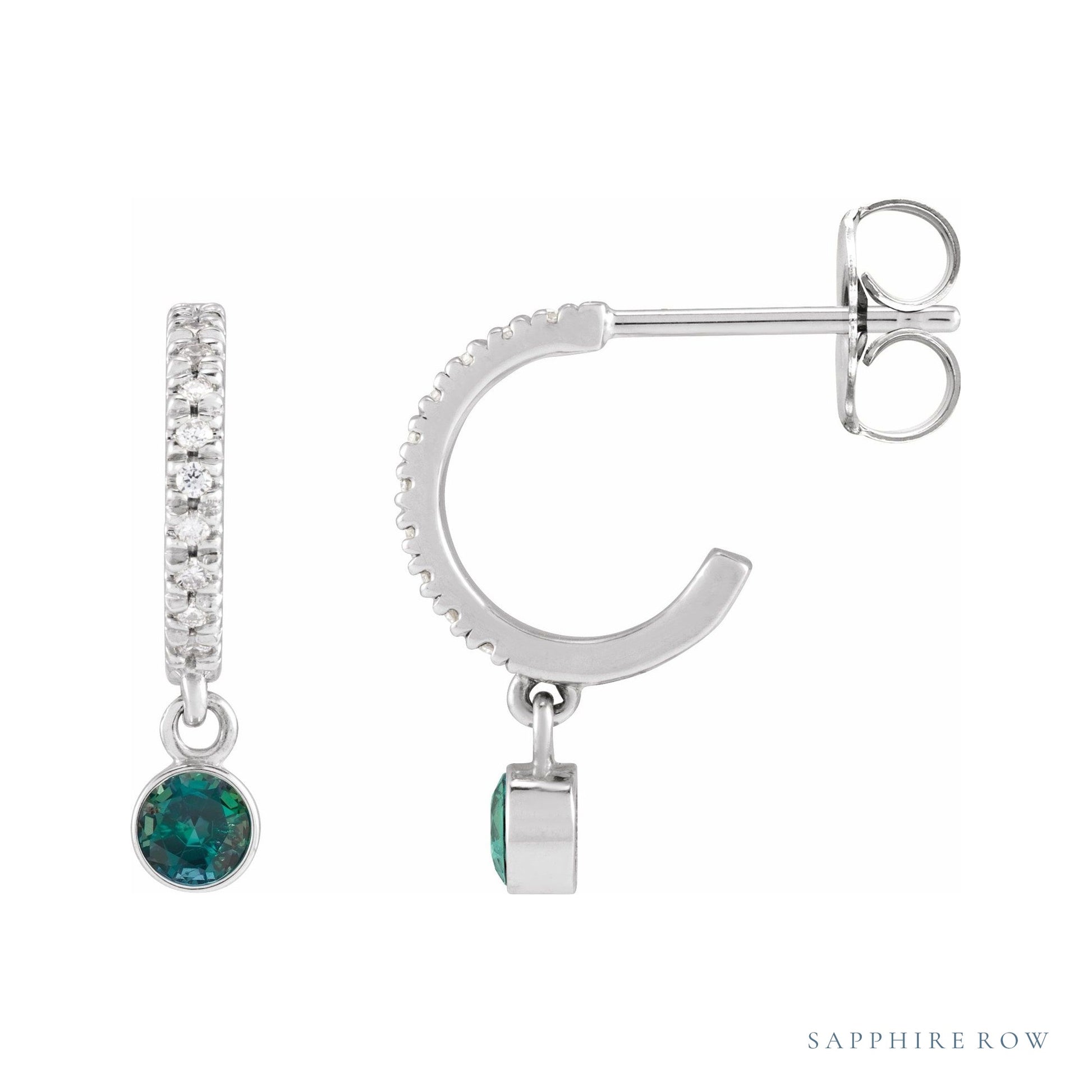 Sapphire Row Natural Gemstone & Diamond Pavé Hoop Earrings - Alexandrite, Platinum