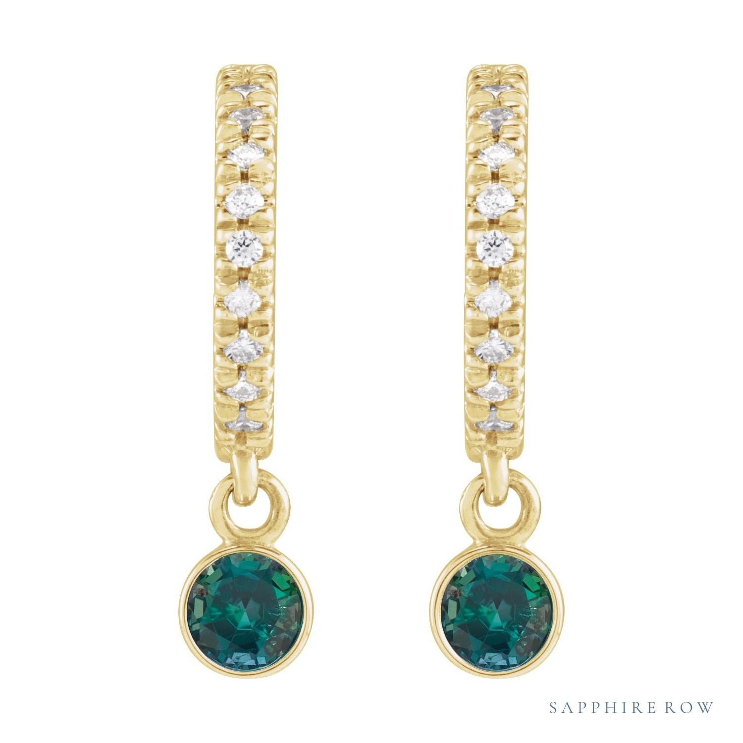Sapphire Row Natural Gemstone & Diamond Pavé Hoop Earrings - Alexandrite, 14K Yellow Gold (view 2)