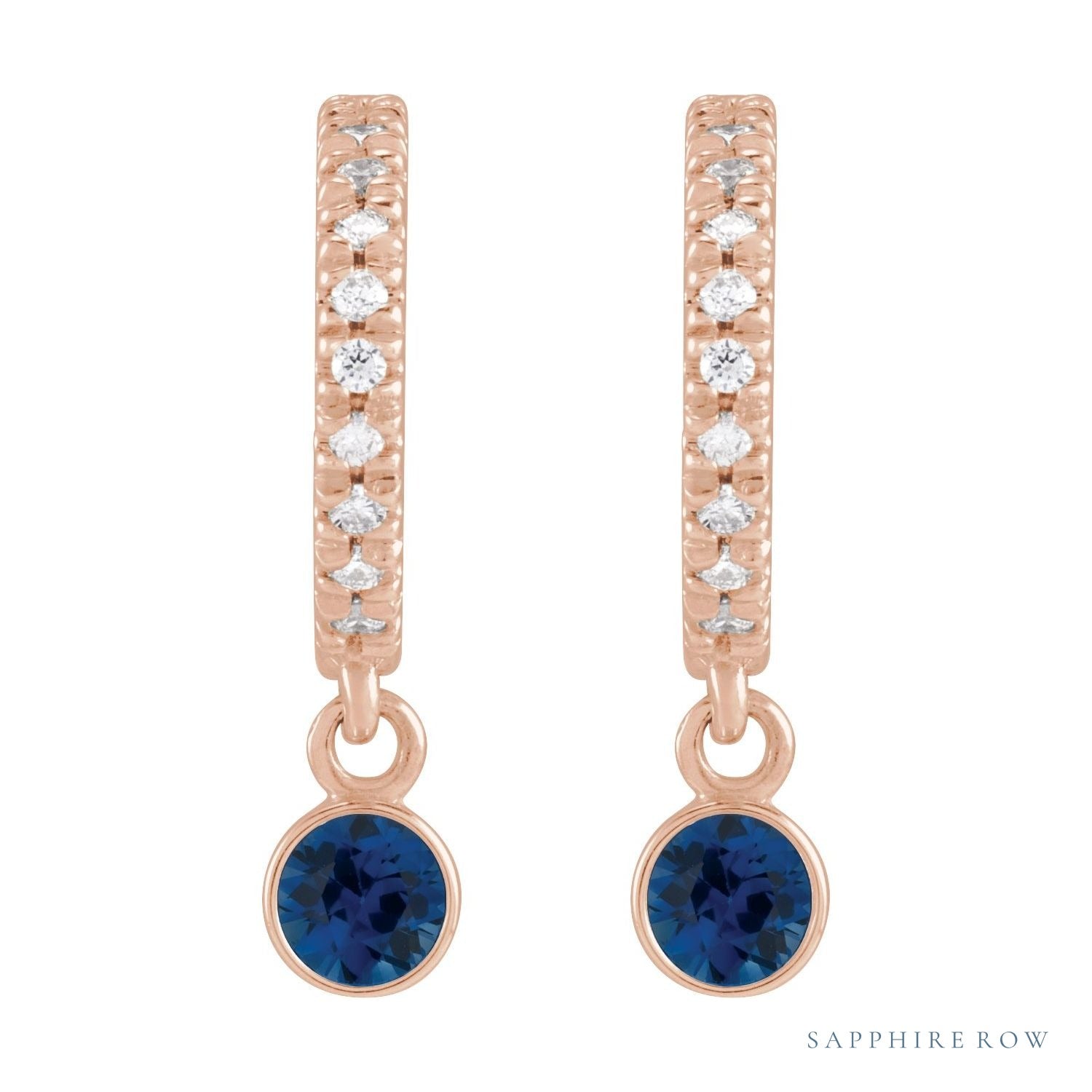 Sapphire Row Natural Gemstone & Diamond Pavé Hoop Earrings - Blue Sapphire, 14K Rose Gold (view 2)