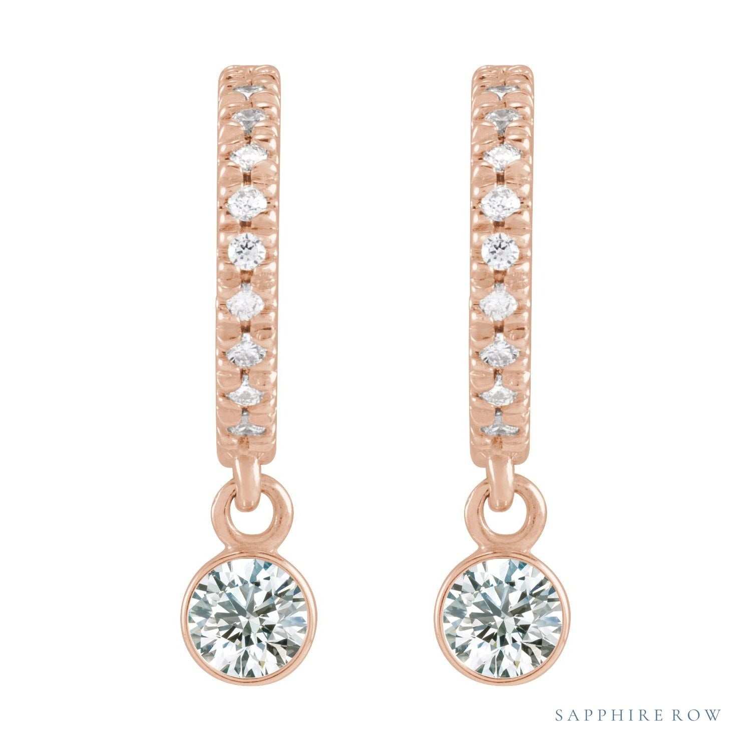 Sapphire Row Natural Gemstone & Diamond Pavé Hoop Earrings - White Sapphire, 14K Rose Gold (view 2)
