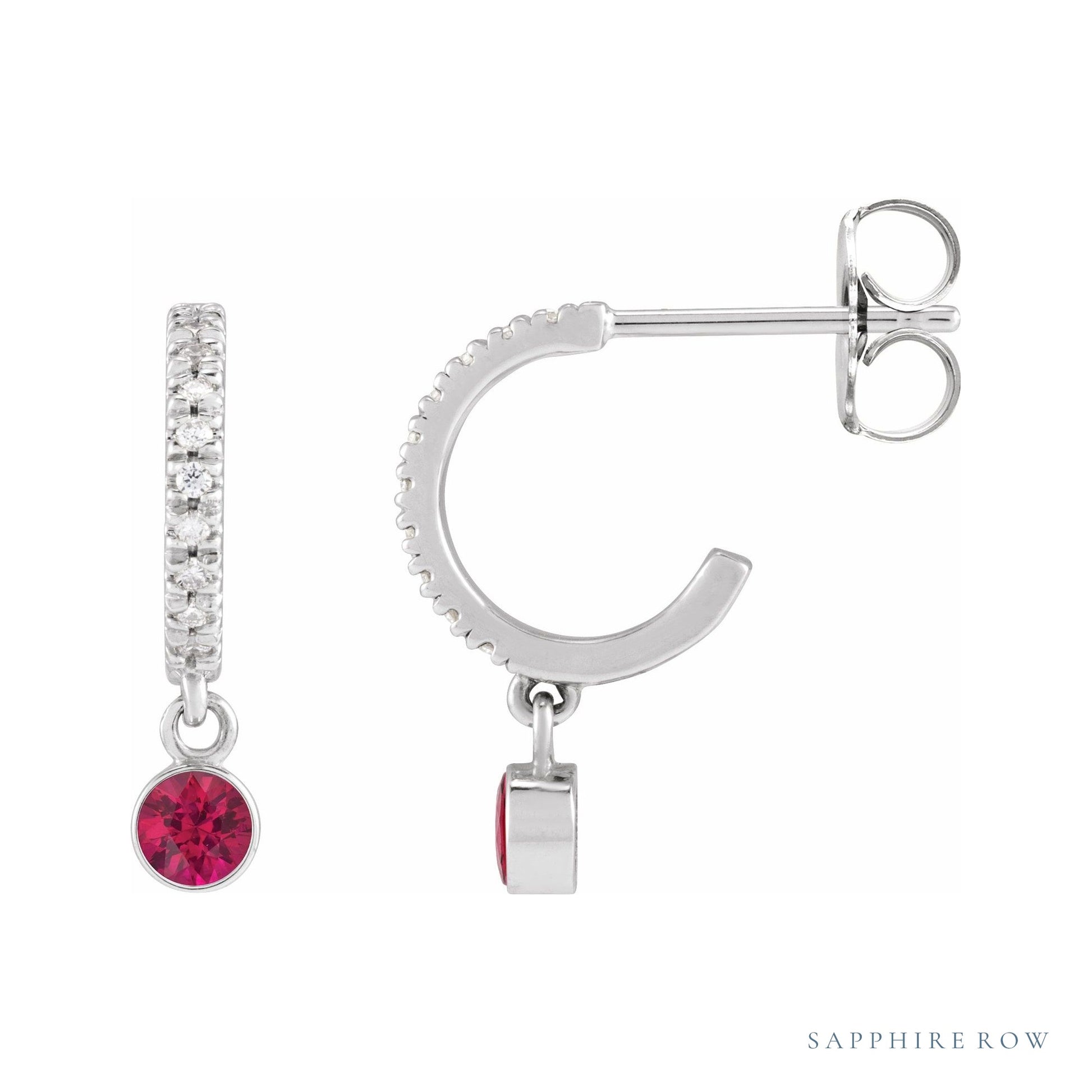 Sapphire Row Lab-Grown Gemstone & Diamond Pavé Hoop Earrings - Ruby, Platinum