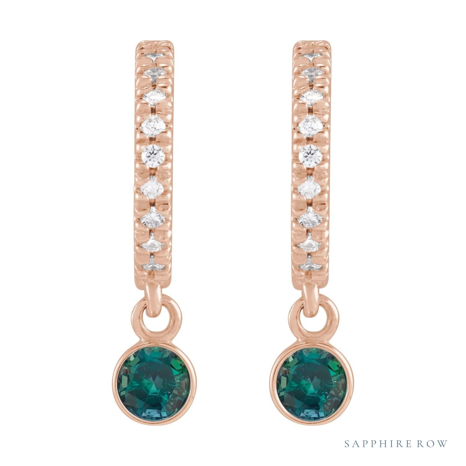 Sapphire Row Lab-Grown Gemstone & Diamond Pavé Hoop Earrings - Alexandrite, 14K Rose Gold (view 2)