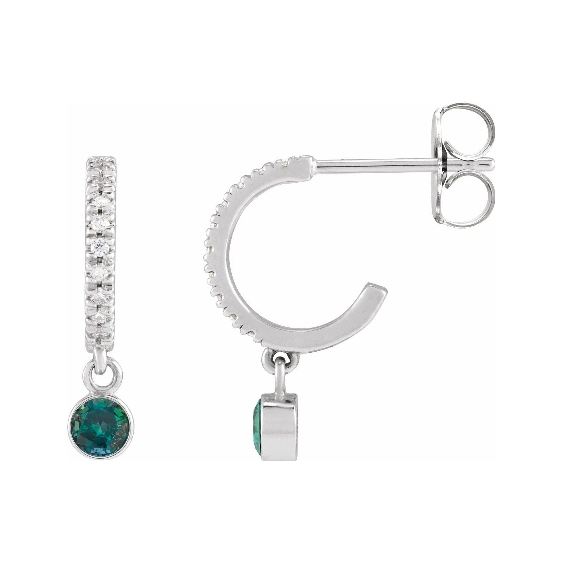Sapphire Row Lab-Grown Gemstone & Diamond Pavé Hoop Earrings - Alexandrite, 14K White Gold