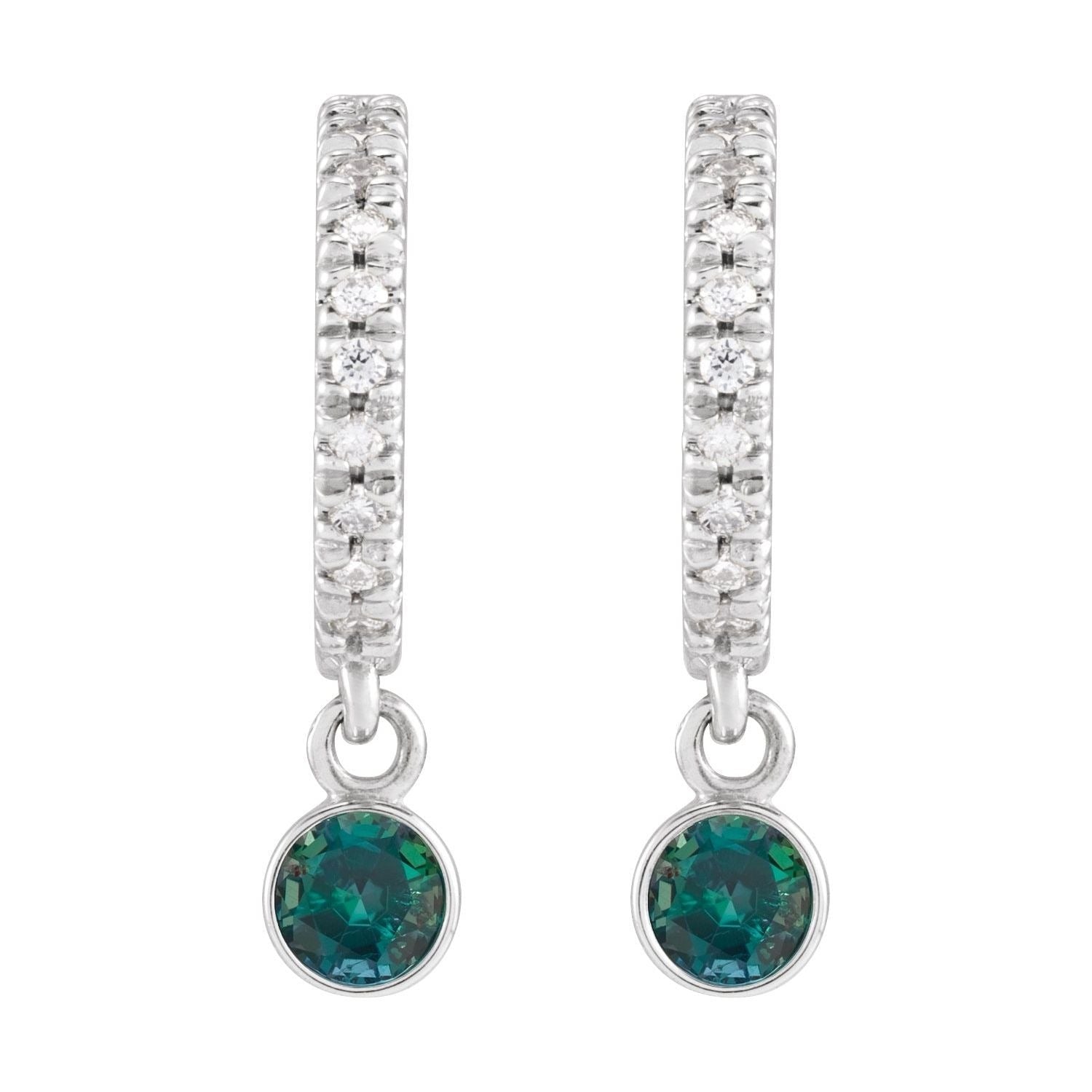 Sapphire Row Lab-Grown Gemstone & Natural Diamond Pavé Hoop Earrings - Alexandrite, 14K White Gold (view 2)