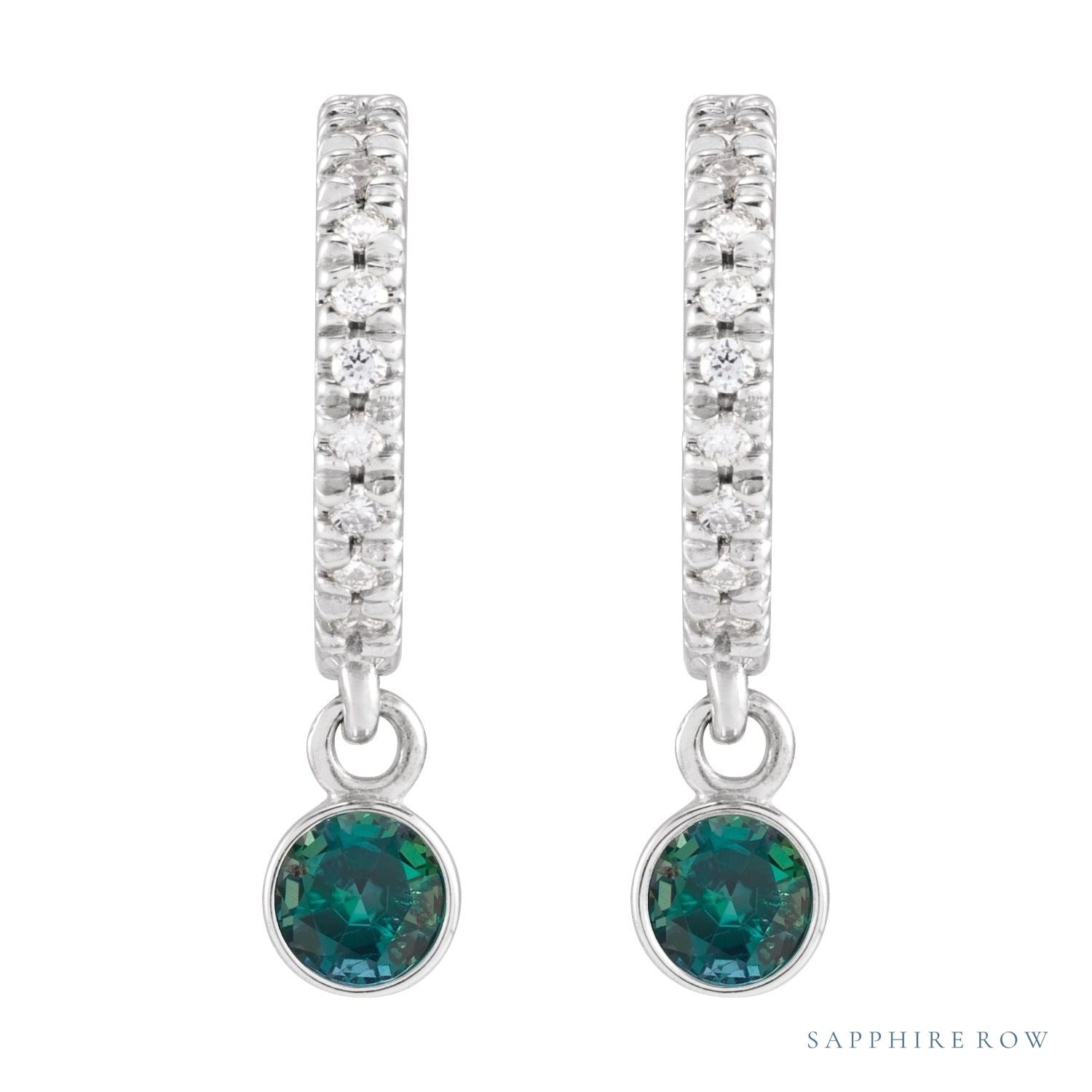 Sapphire Row Lab-Grown Gemstone & Diamond Pavé Hoop Earrings - Alexandrite, 14K White Gold (view 2)