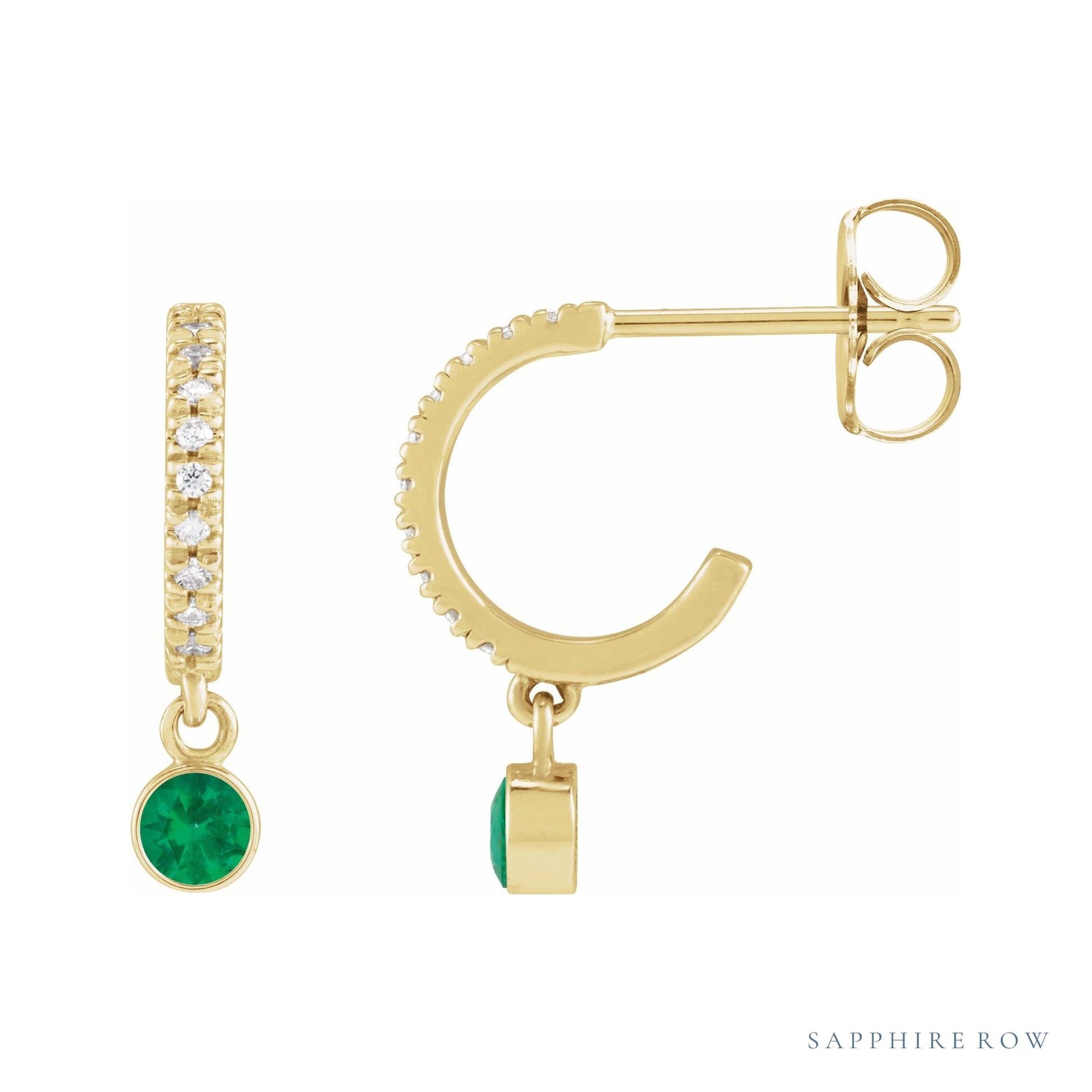 Sapphire Row Lab-Grown Gemstone & Diamond Pavé Hoop Earrings - Emerald, 14K Yellow Gold