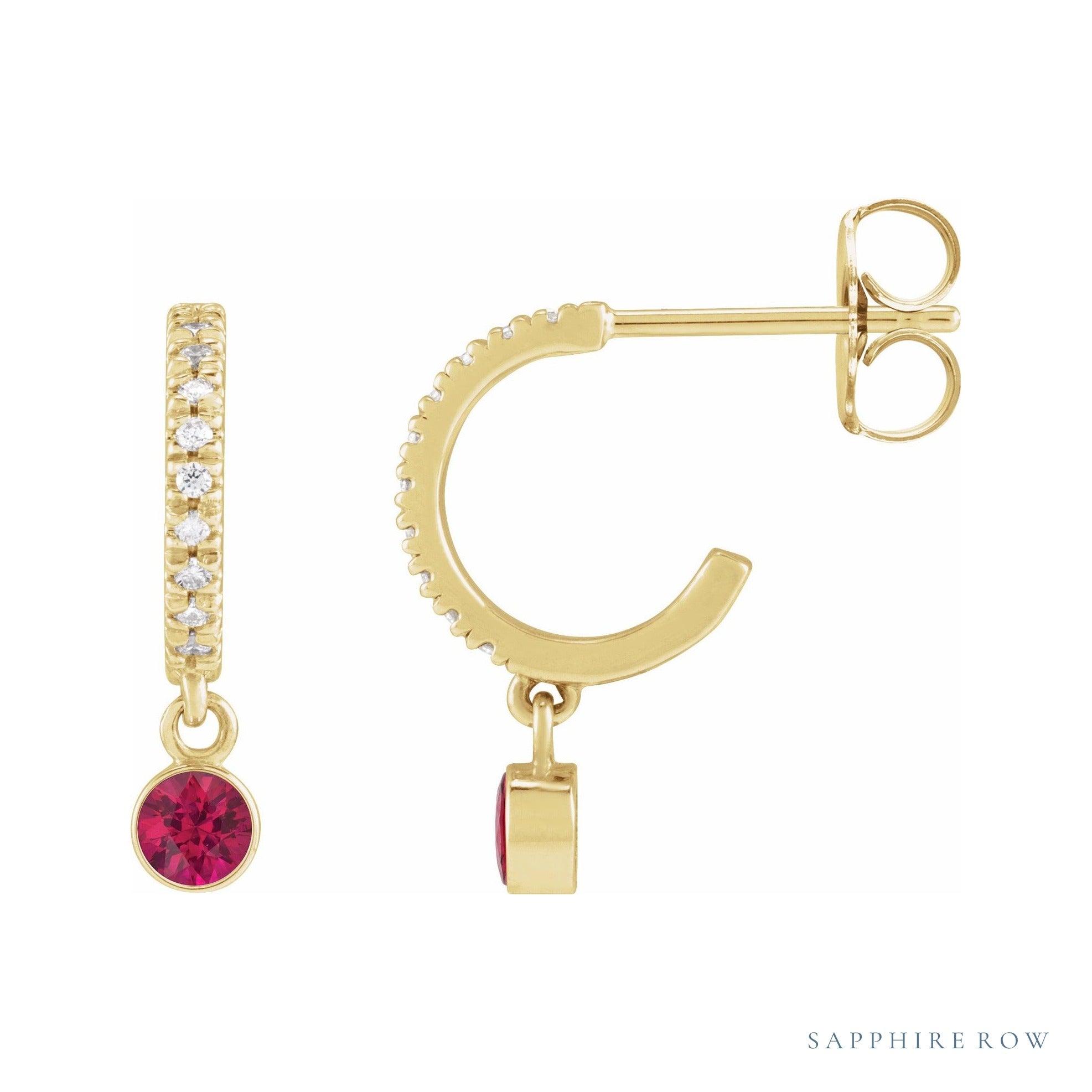 Sapphire Row Lab-Grown Gemstone & Diamond Pavé Hoop Earrings - Ruby, 14K Yellow Gold