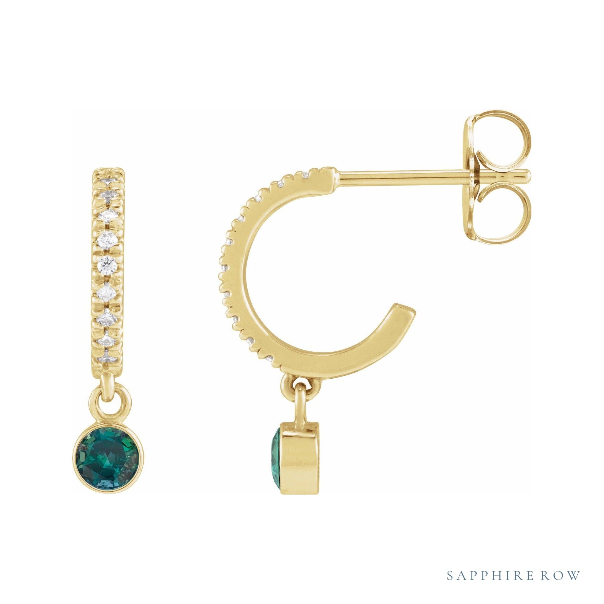 Sapphire Row Lab-Grown Gemstone & Diamond Pavé Hoop Earrings - Alexandrite, 14K Yellow Gold