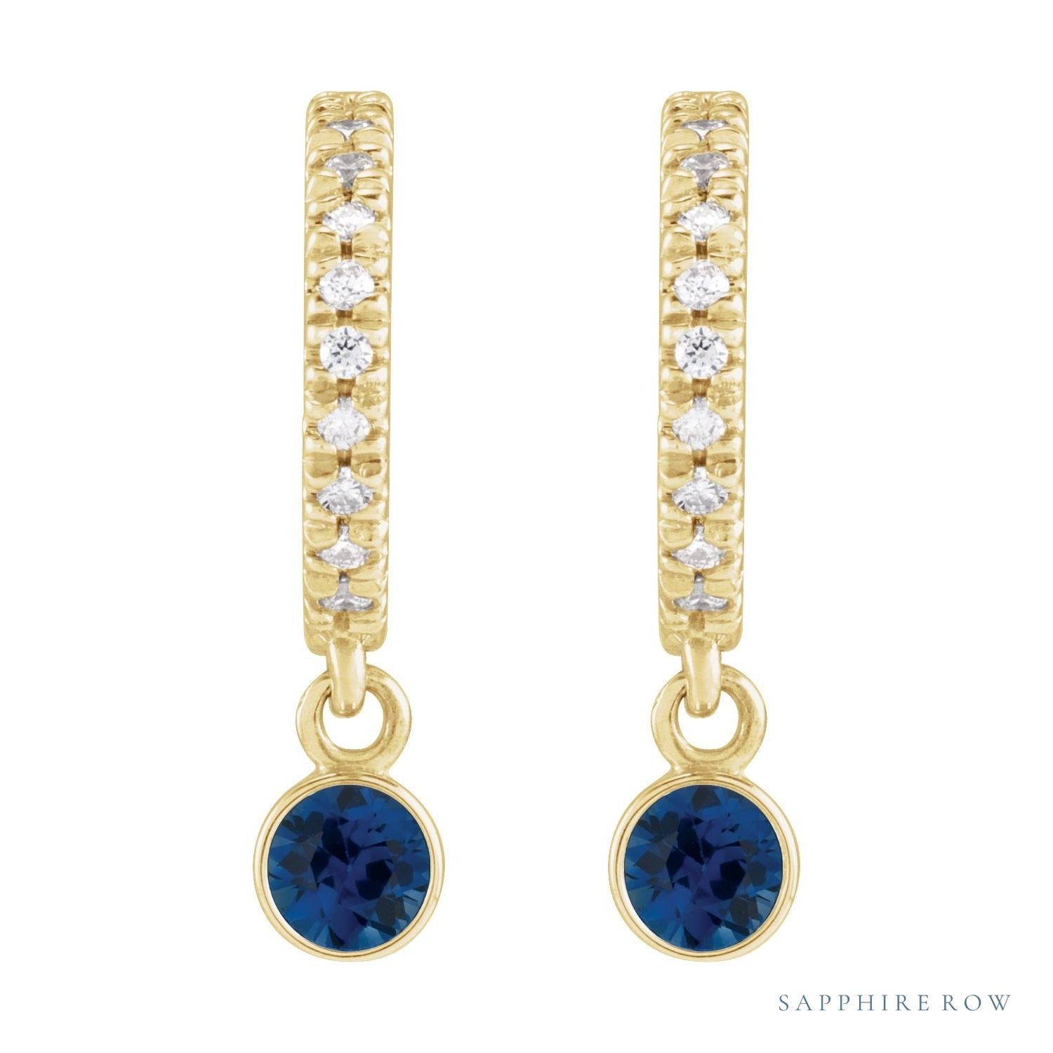 Sapphire Row Lab-Grown Gemstone & Diamond Pavé Hoop Earrings - Blue Sapphire, 14K Yellow Gold (view 2)