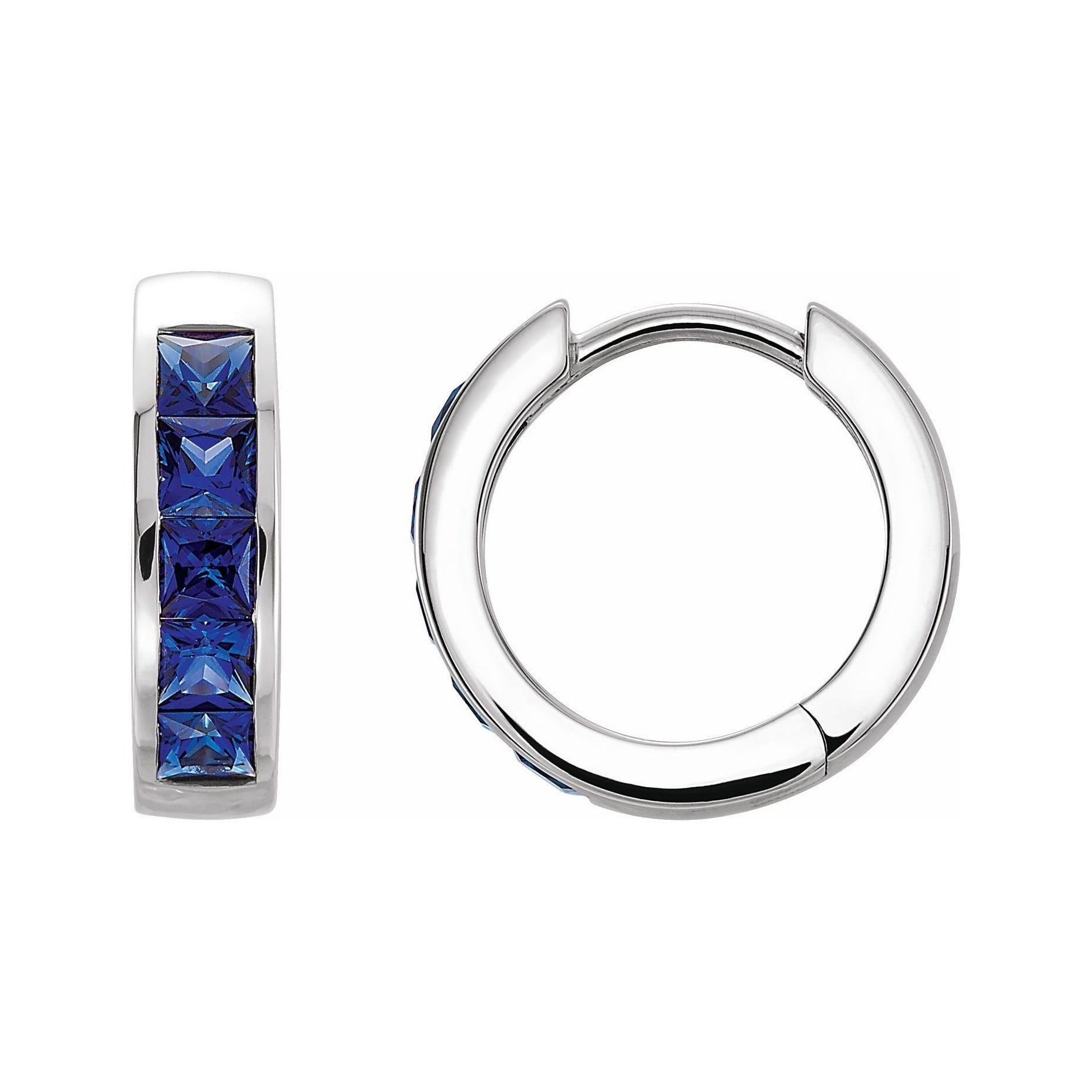 Sapphire Row Lab-Grown Blue Sapphire Channel-Set Huggie Earrings - 14K White Gold