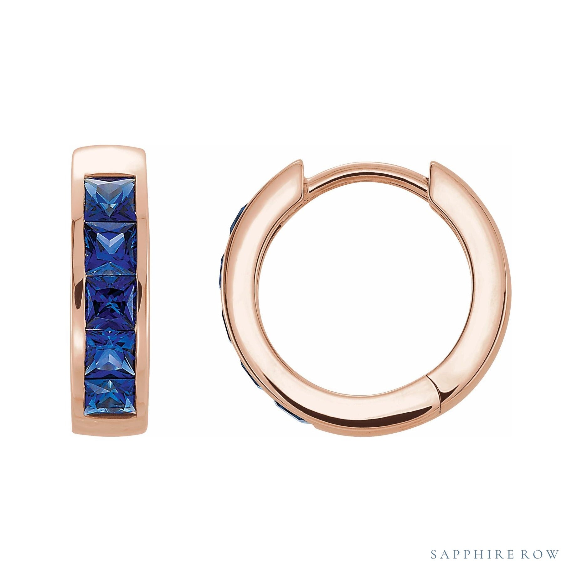 Sapphire Row Lab-Grown Blue Sapphire Channel-Set Huggie Earrings - 14K Rose Gold