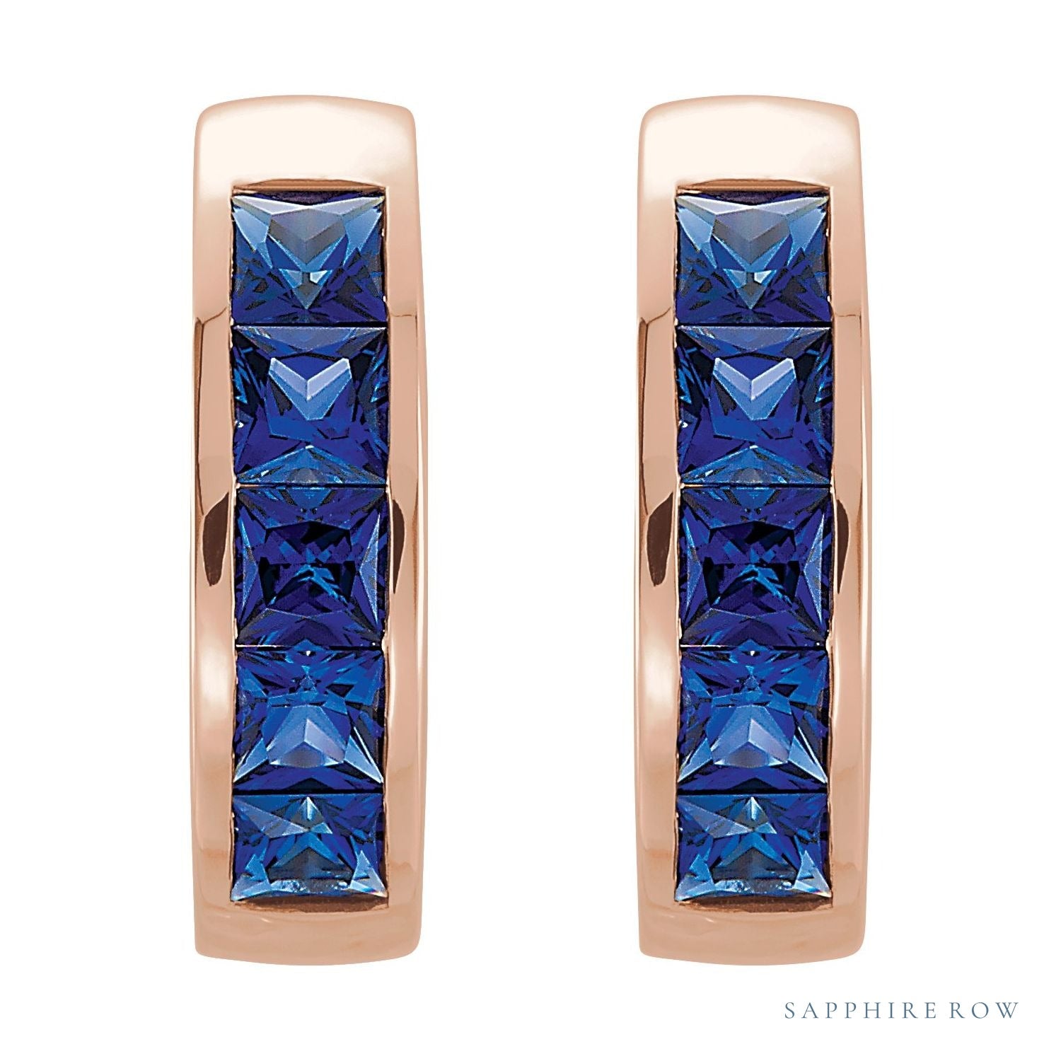 Sapphire Row Lab-Grown Blue Sapphire Channel-Set Huggie Earrings - 14K Rose Gold (view 2)
