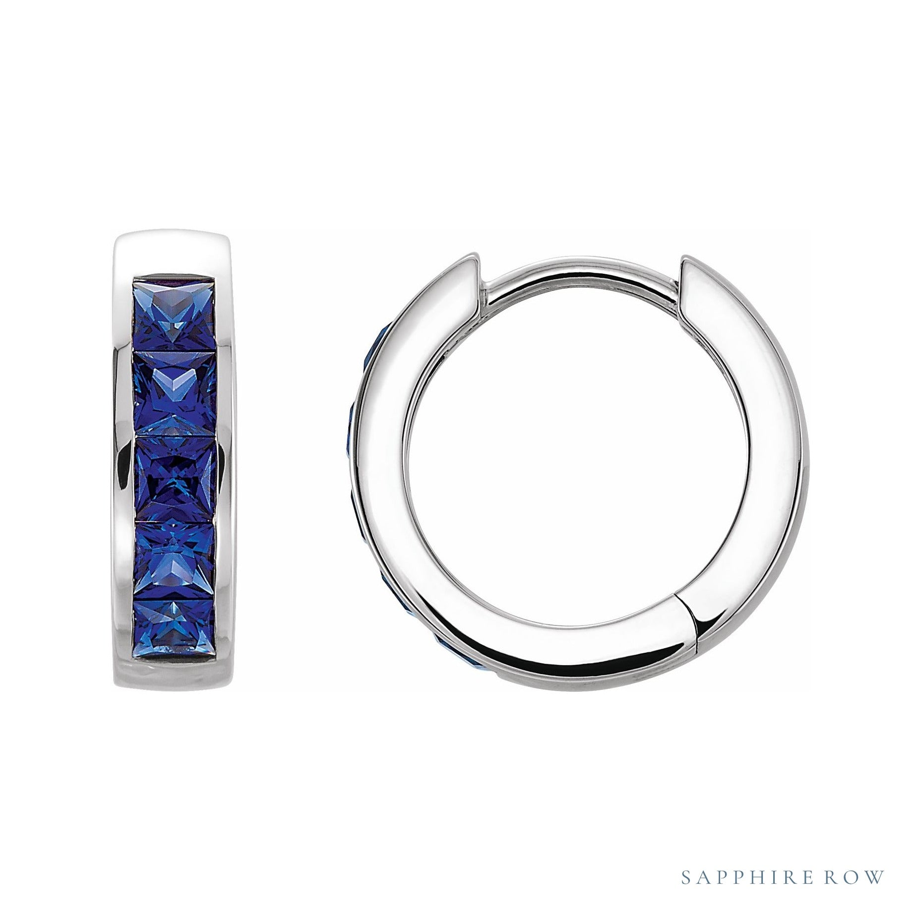 Sapphire Row Lab-Grown Blue Sapphire Channel-Set Huggie Earrings - Platinum
