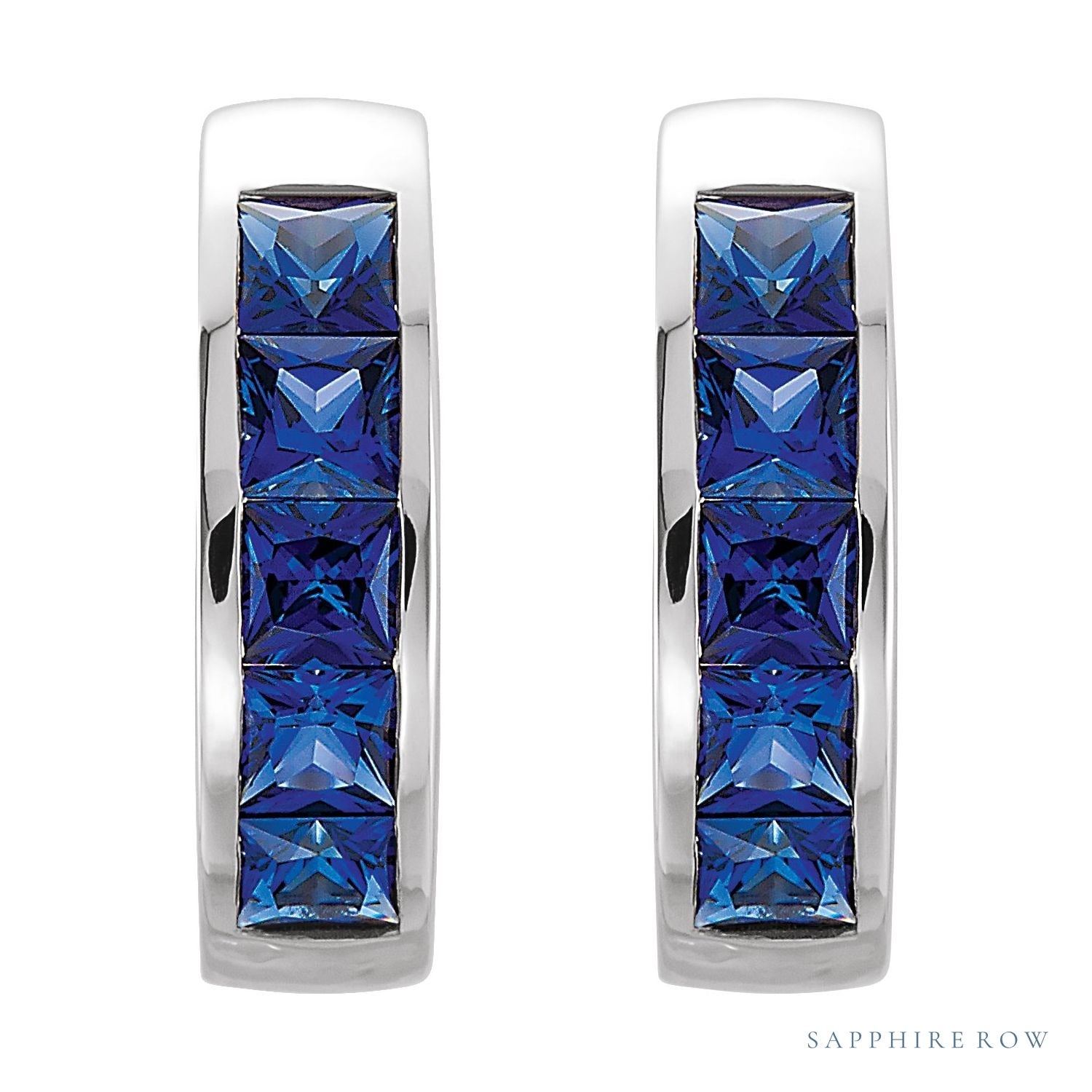Sapphire Row Lab-Grown Blue Sapphire Channel-Set Huggie Earrings - Platinum (view 2)