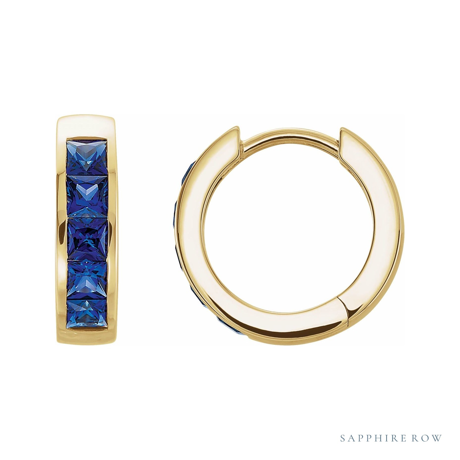 Sapphire Row Lab-Grown Blue Sapphire Channel-Set Huggie Earrings - 14K Yellow Gold