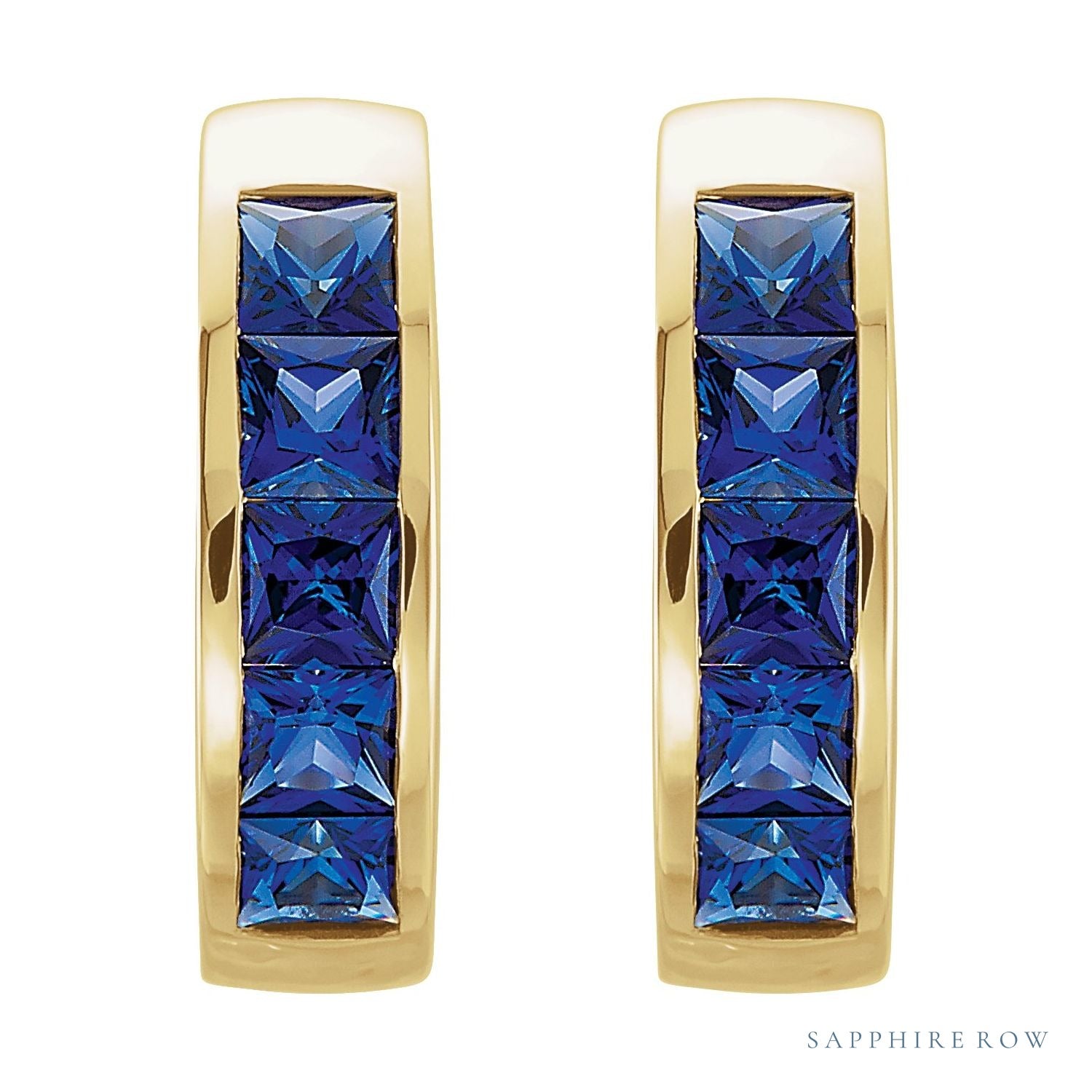 Sapphire Row Lab-Grown Blue Sapphire Channel-Set Huggie Earrings - 14K Yellow Gold (view 2)