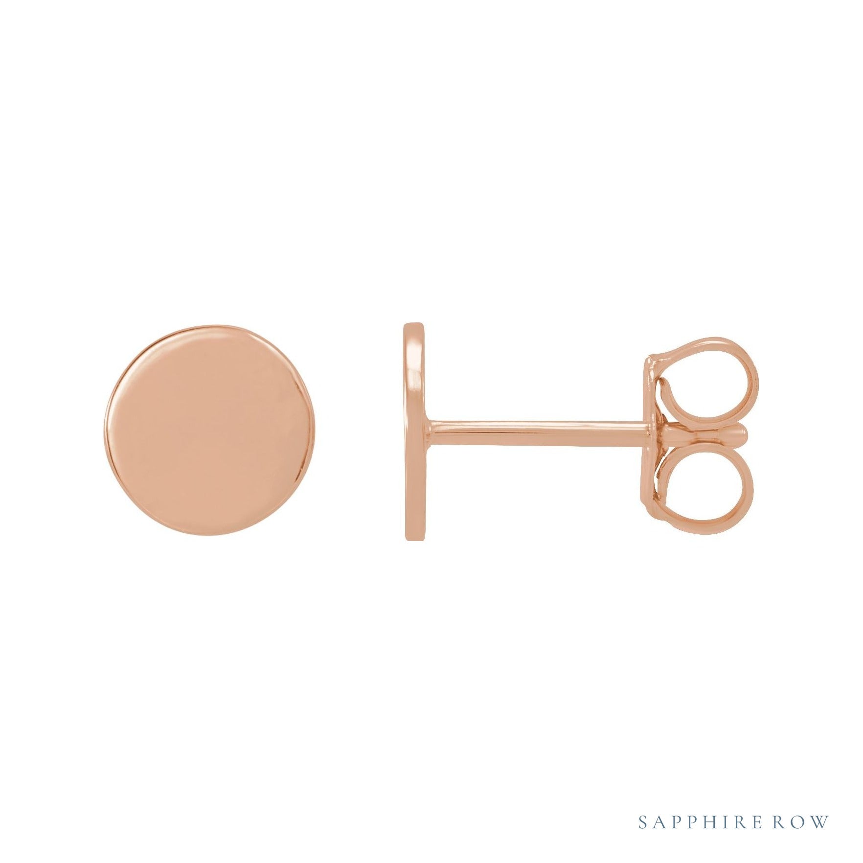 Sapphire Row Engravable Gold Disc Stud Earrings - 14K Rose Gold, 6.3 mm