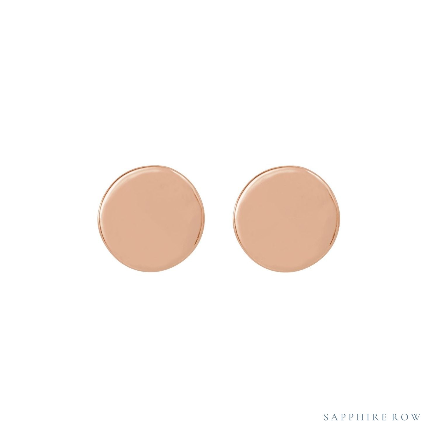 Sapphire Row Engravable Gold Disc Stud Earrings - 14K Rose Gold, 6.3 mm (view 2)