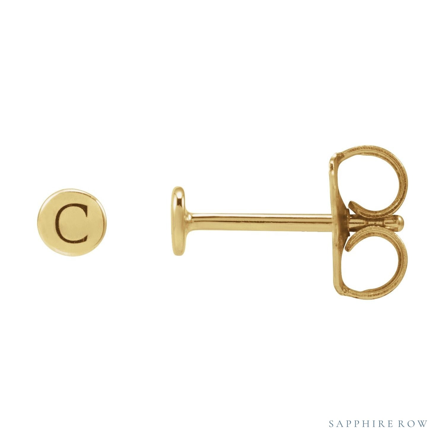 Sapphire Row Engravable Gold Disc Stud Earrings - 14K Yellow Gold, 3 mm