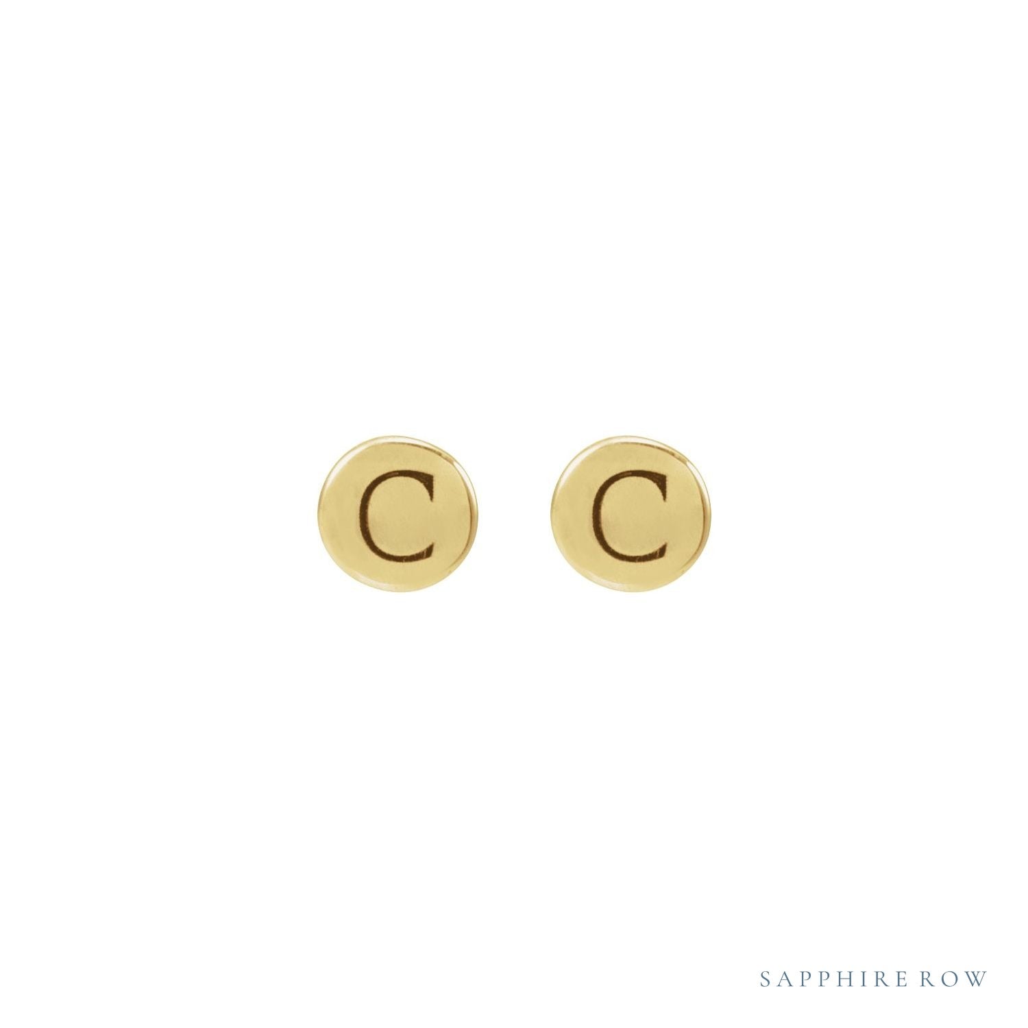Sapphire Row Engravable Gold Disc Stud Earrings - 14K Yellow Gold, 3 mm (view 2)