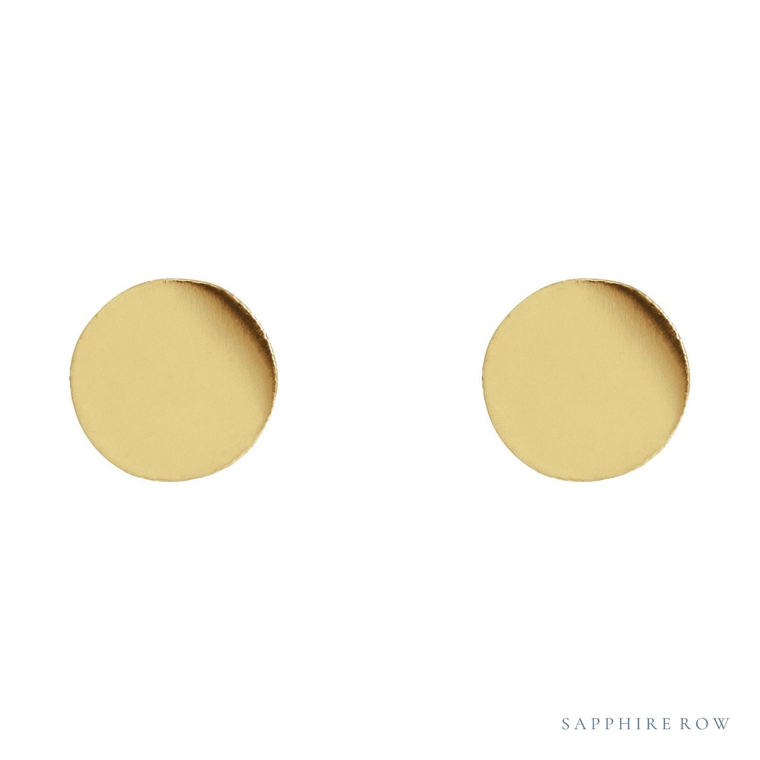 Sapphire Row Engravable Gold Disc Stud Earrings - 14K Yellow Gold, 5 mm (view 2)
