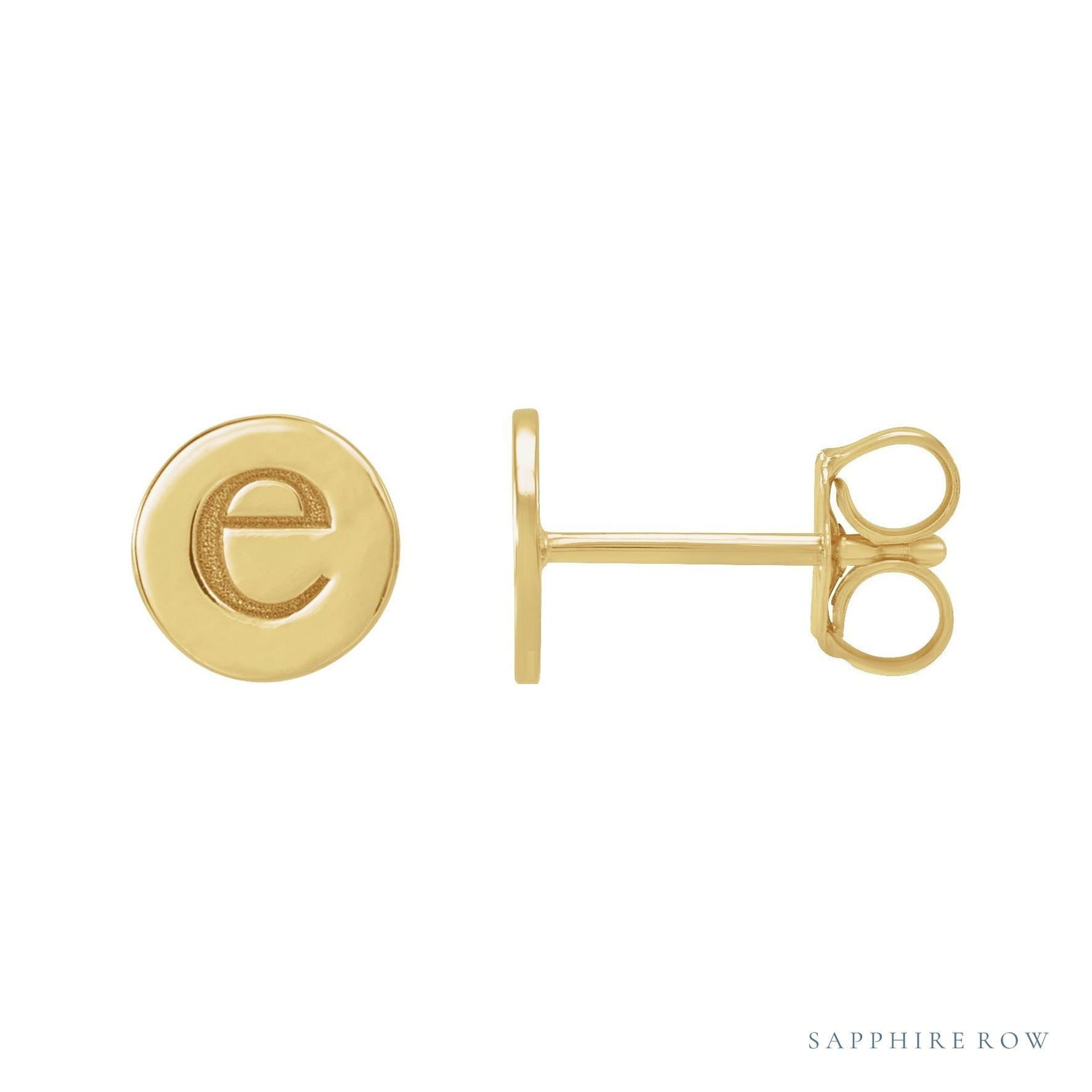 Sapphire Row Engravable Gold Disc Stud Earrings - 14K Yellow Gold, 5 mm (view 3)