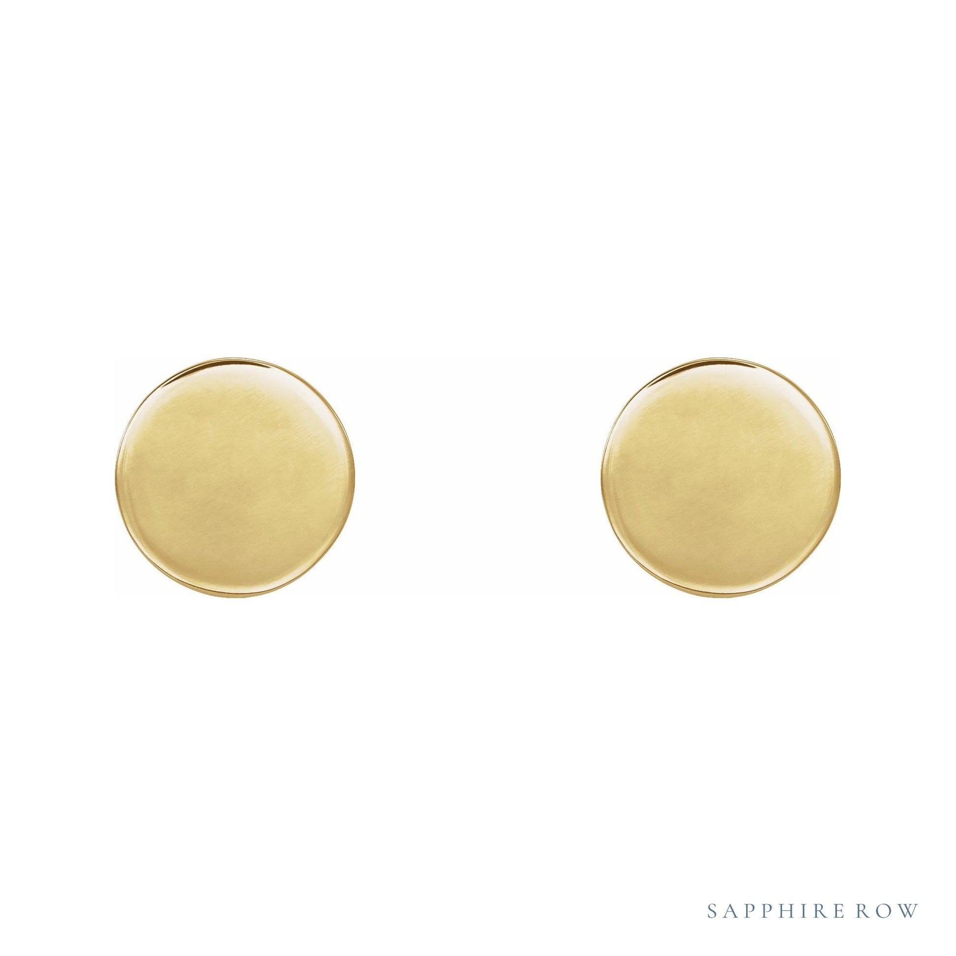 Sapphire Row Engravable Gold Disc Stud Earrings - 14K Yellow Gold, 8 mm (view 2)