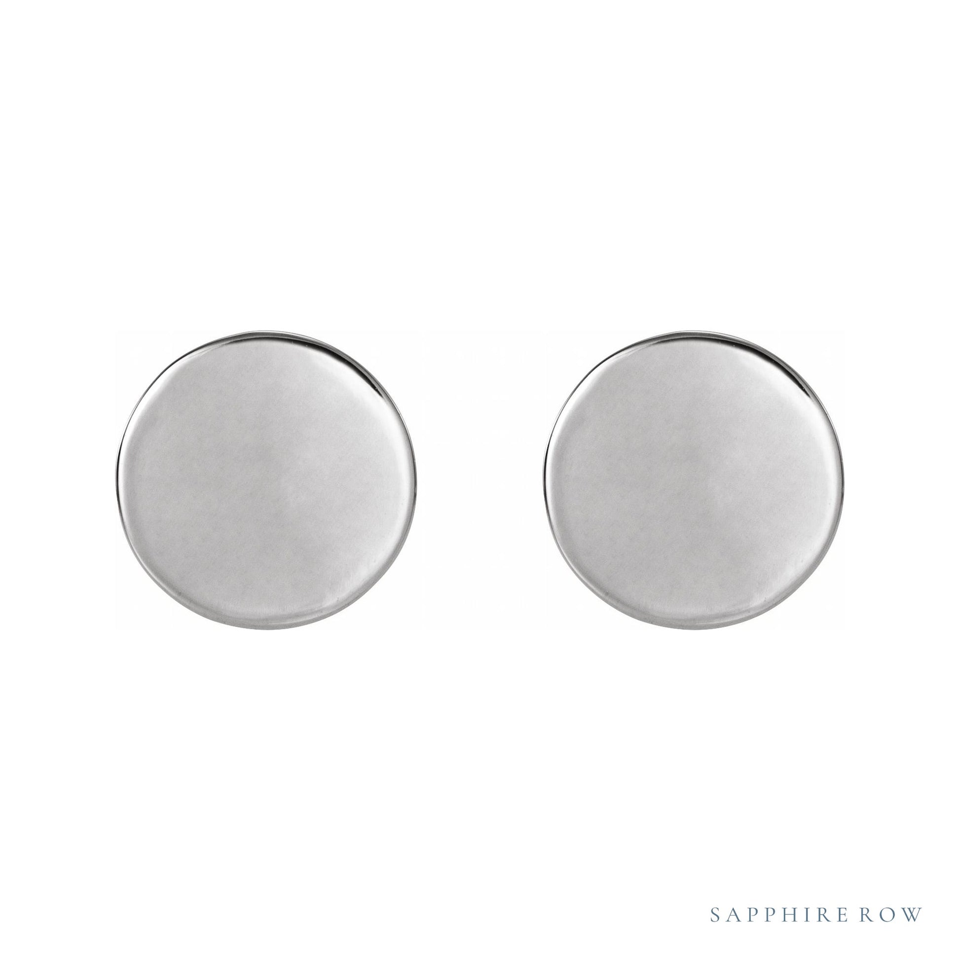 Sapphire Row Engravable Gold Disc Stud Earrings - 18K White Gold, 10 mm (view 2)