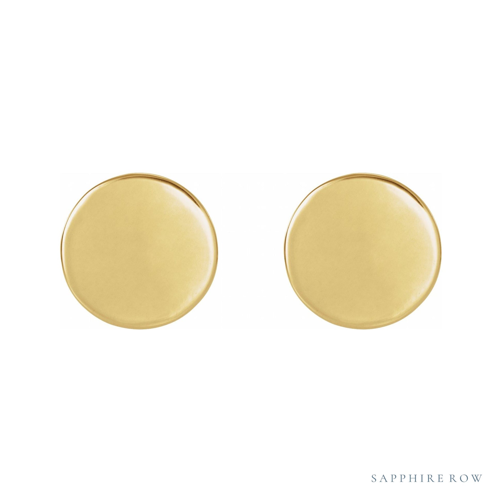 Sapphire Row Engravable Gold Disc Stud Earrings - 14K Yellow Gold, 10 mm (view 2)