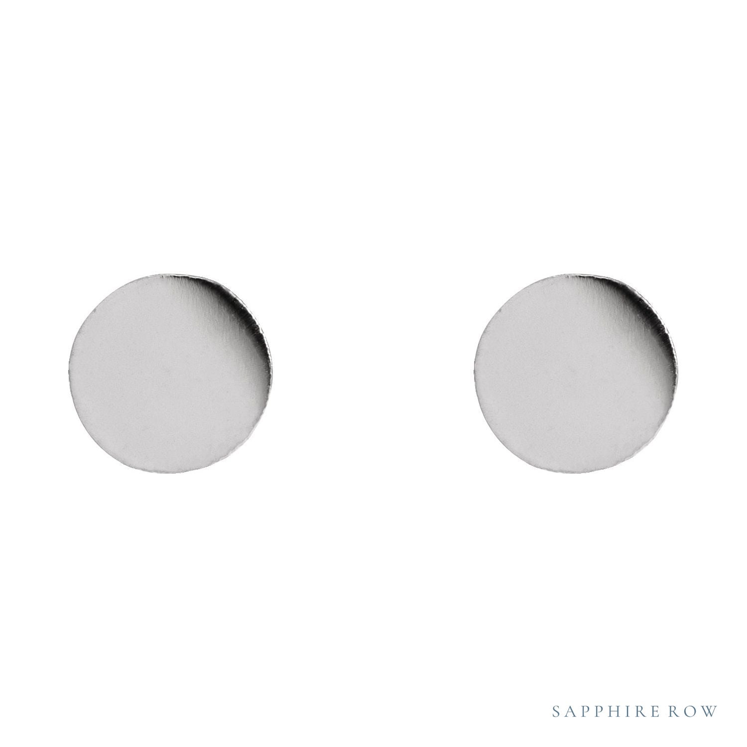 Sapphire Row Engravable Gold Disc Stud Earrings - 14K White Gold, 5 mm (view 2)