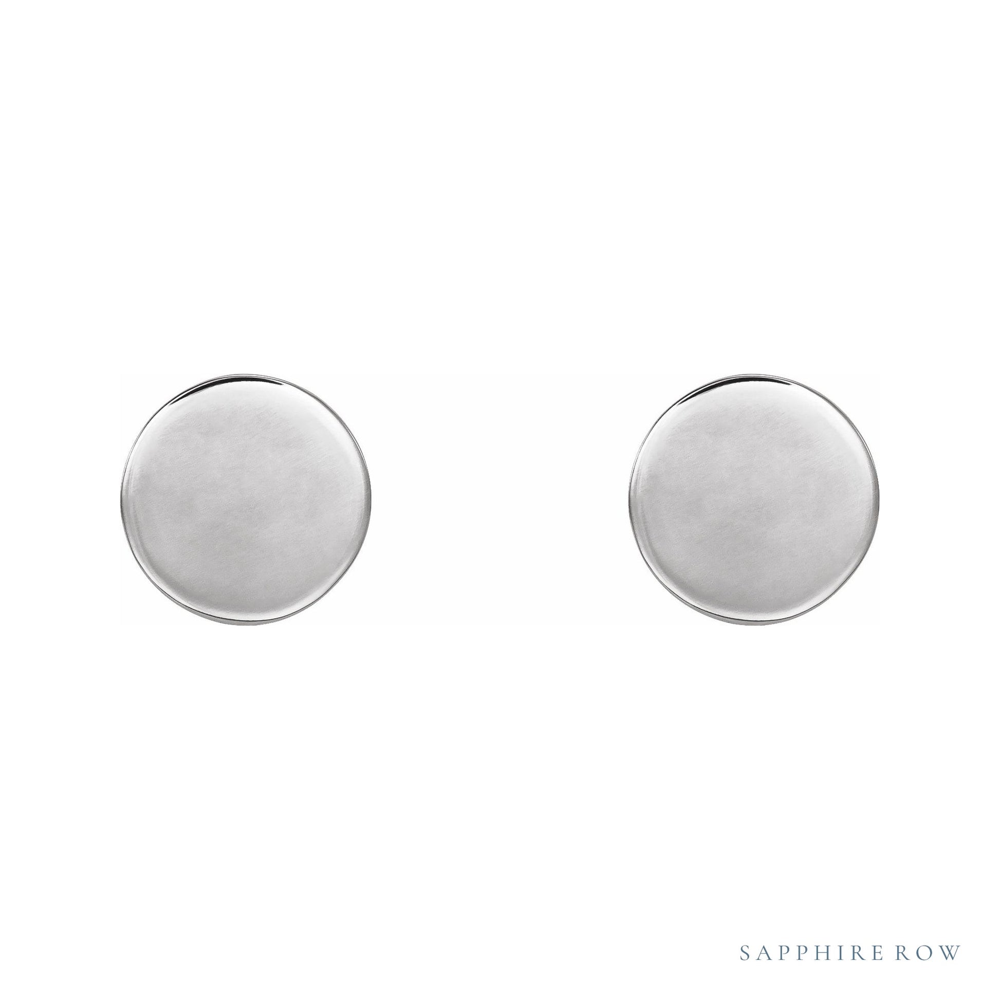 Sapphire Row Engravable Gold Disc Stud Earrings - 14K White Gold, 8 mm (view 2)