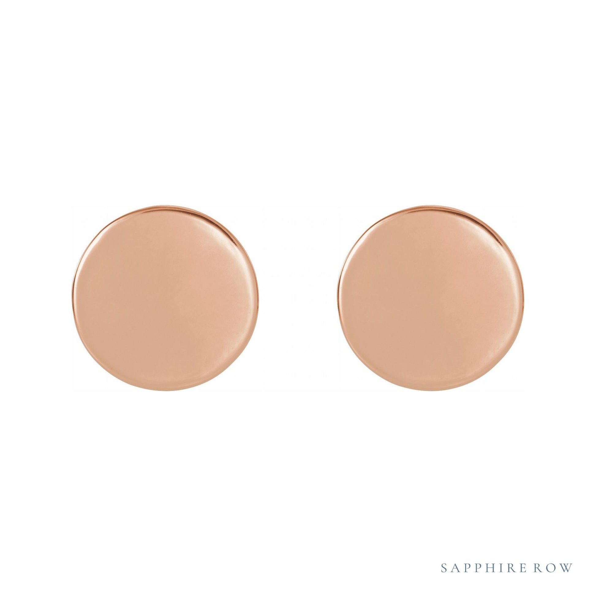 Sapphire Row Engravable Gold Disc Stud Earrings - 18K Rose Gold, 10 mm (view 2)