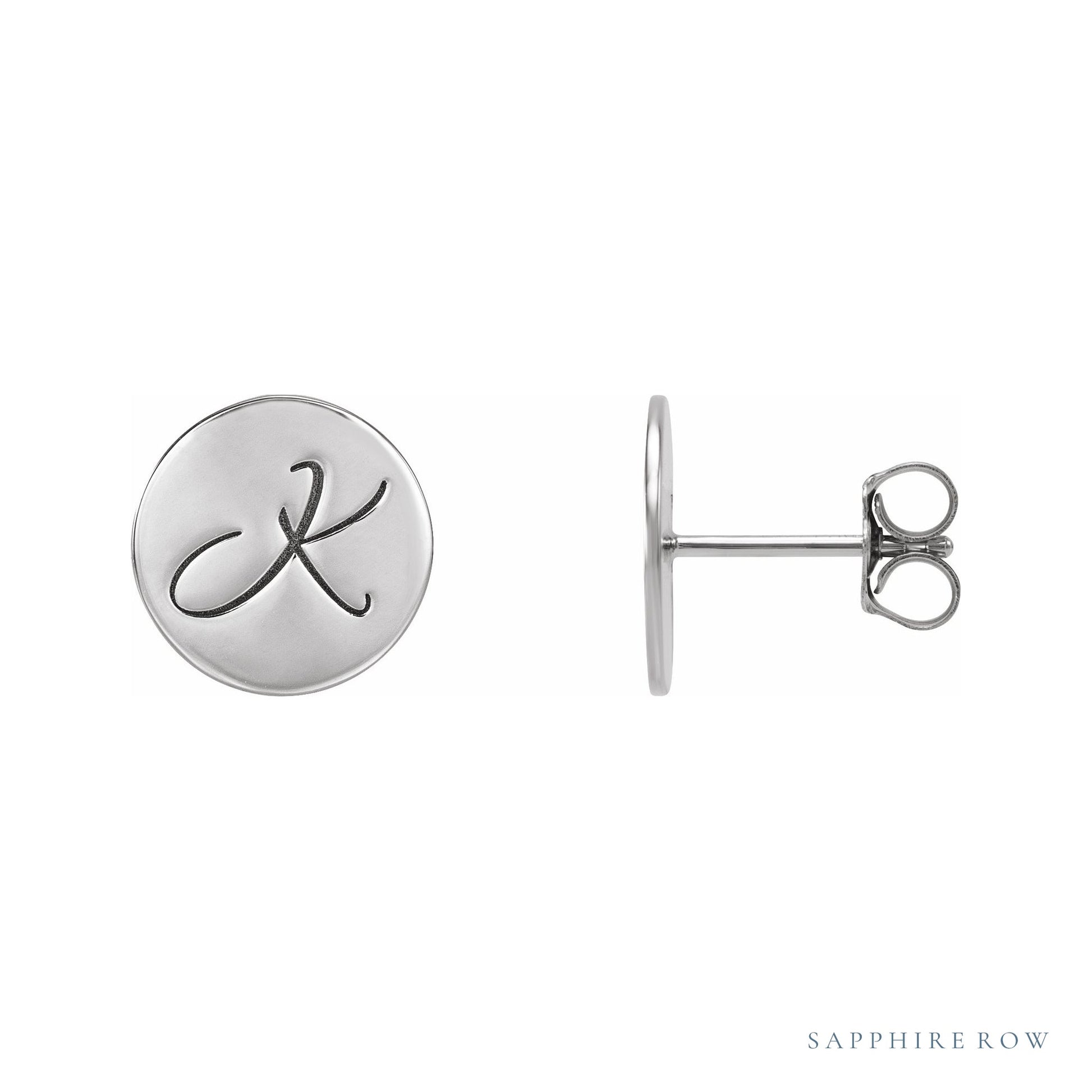 Sapphire Row Engravable Gold Disc Stud Earrings - Platinum, 10 mm (view 3)