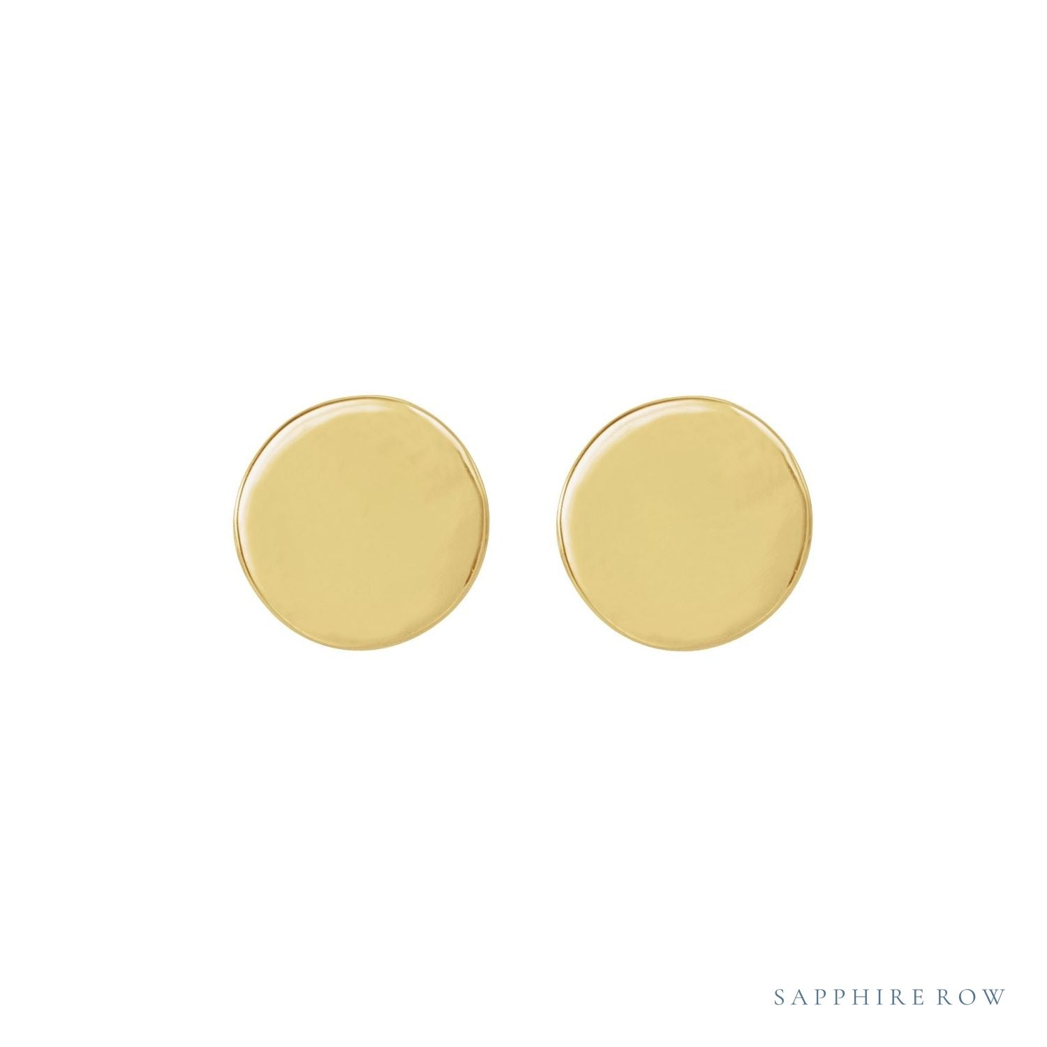 Sapphire Row Engravable Gold Disc Stud Earrings - 18K Yellow Gold, 6.3 mm (view 2)