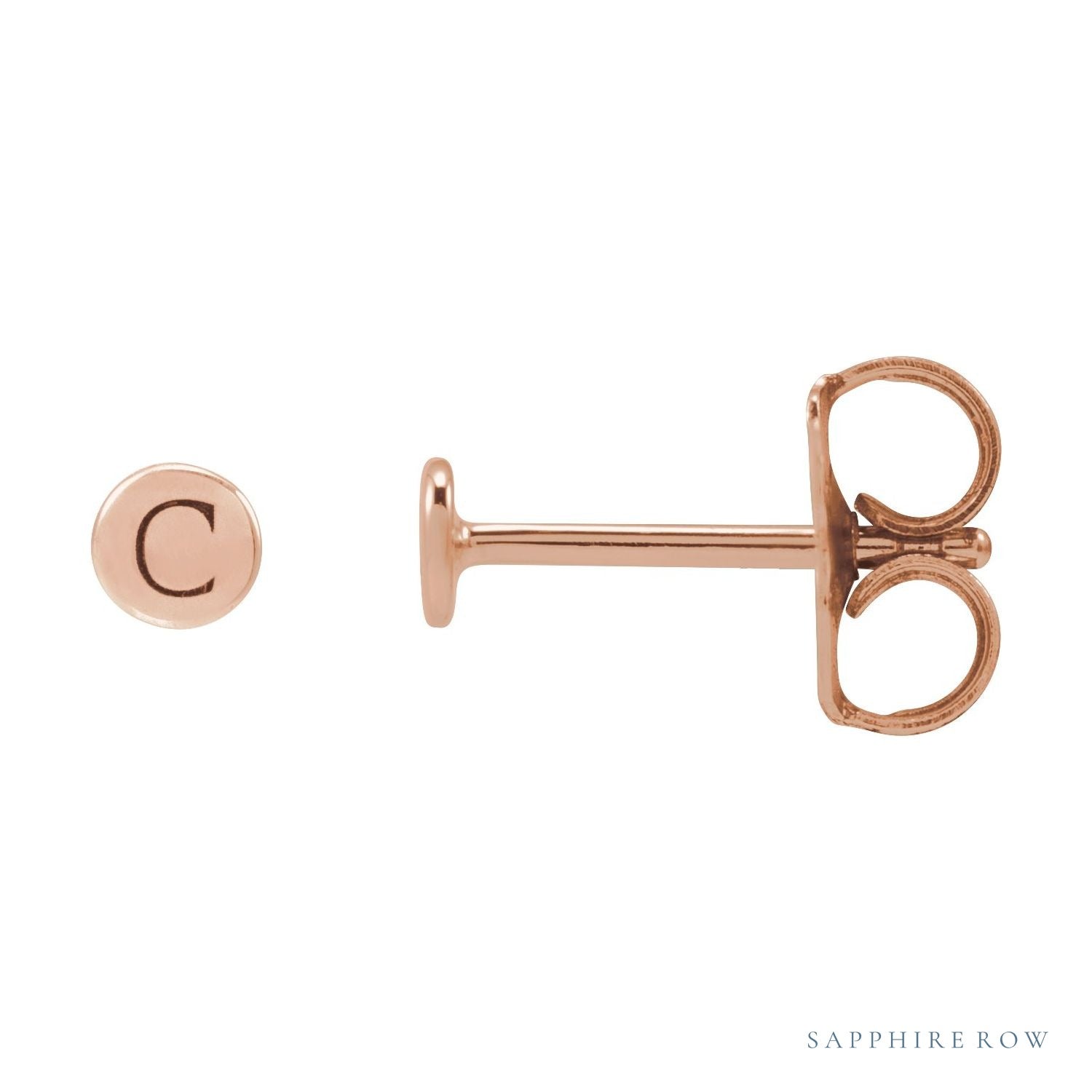 Sapphire Row Engravable Gold Disc Stud Earrings - 14K Rose Gold, 3 mm
